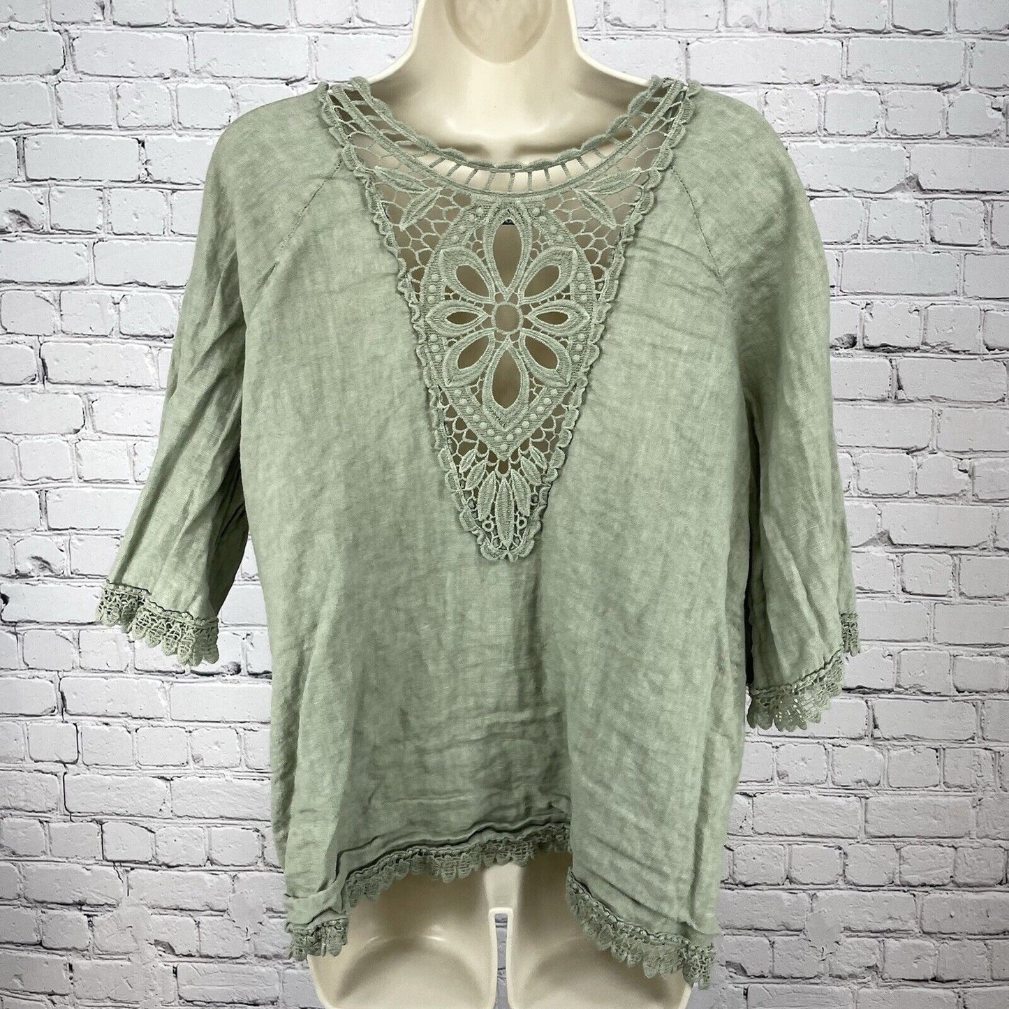 Valentina Naldi Green Linen Crochet Open Top Lightweight Italy Made Size O/S