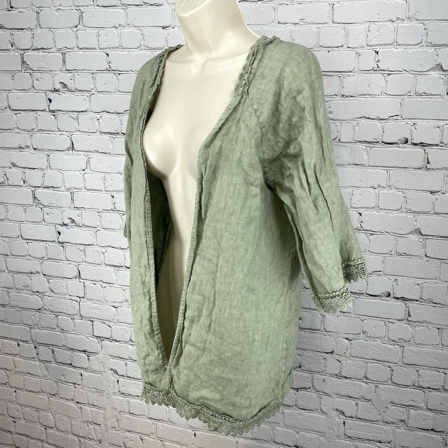 Valentina Naldi Green Linen Crochet Open Top Lightweight Italy Made Size O/S