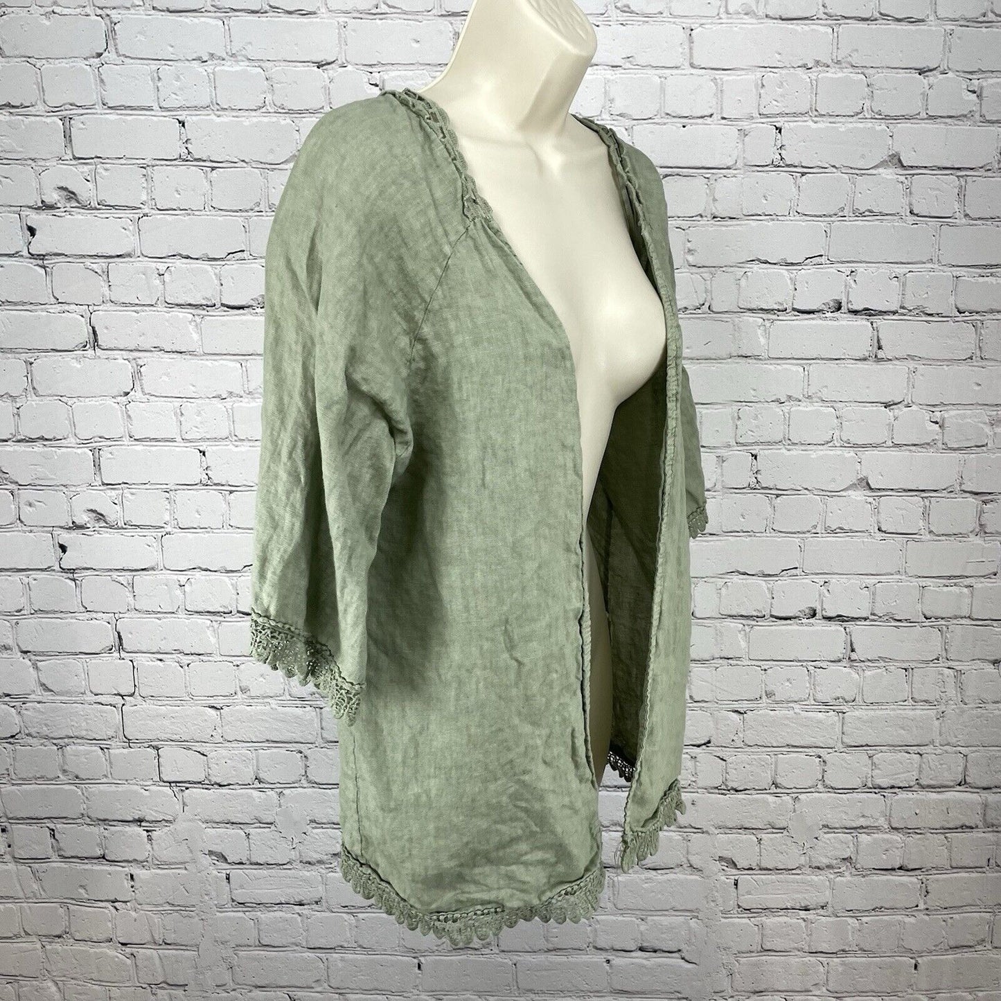 Valentina Naldi Green Linen Crochet Open Top Lightweight Italy Made Size O/S