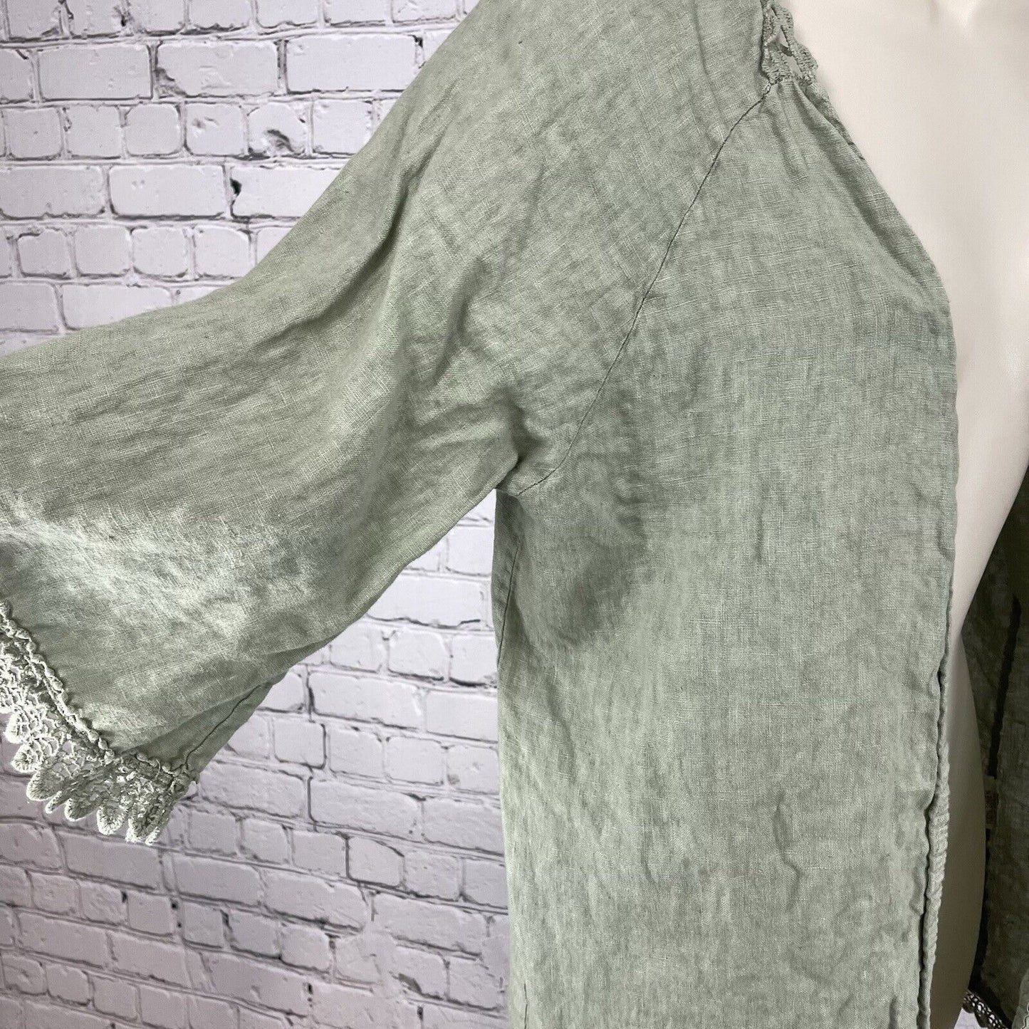 Valentina Naldi Green Linen Crochet Open Top Lightweight Italy Made Size O/S