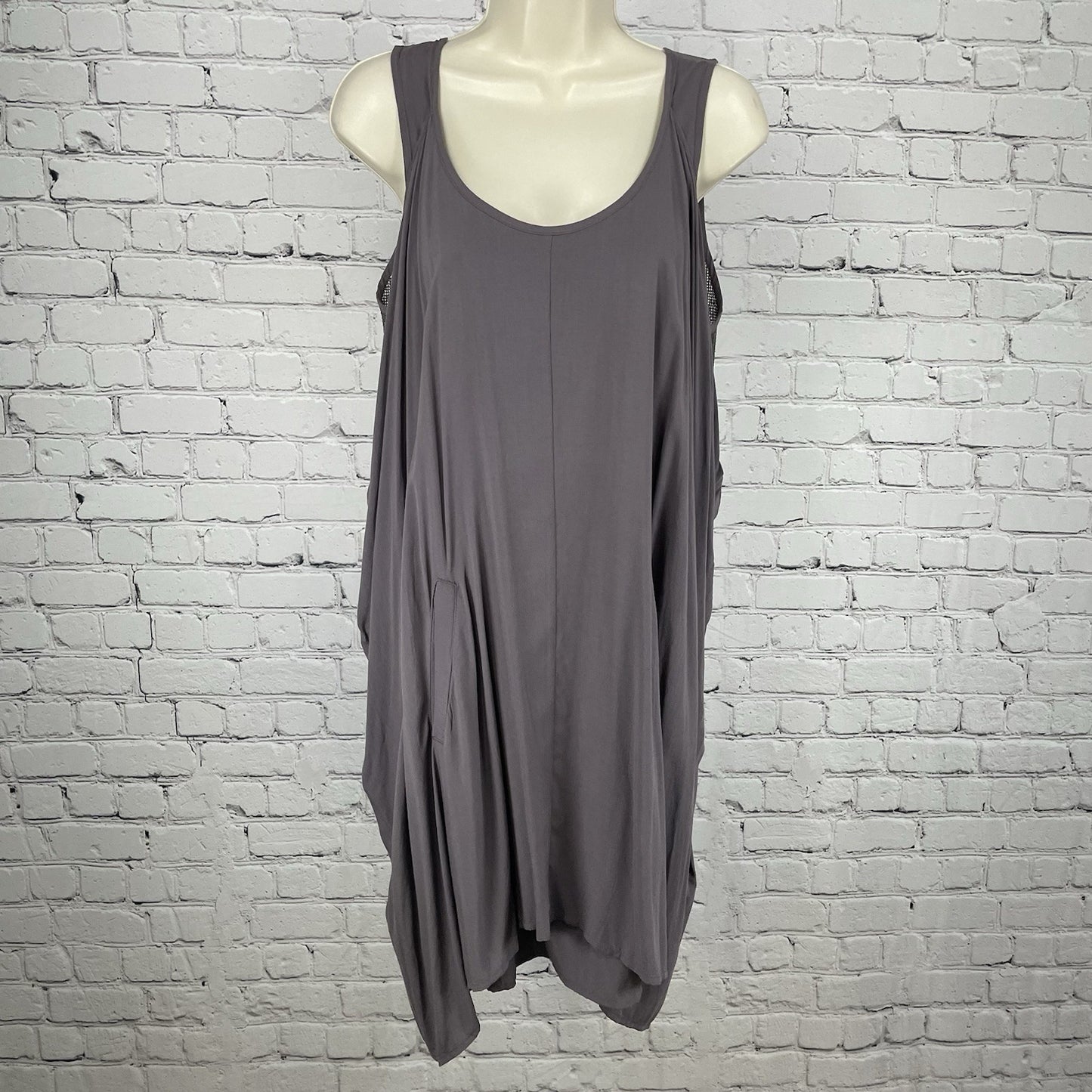 Nic. K Grey Purple Sleeveless Layered Mesh Back Pockets Dress Size Medium M