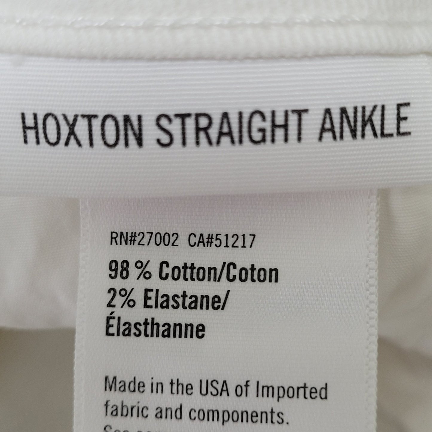 Paige White Denim Hoxton Straight Ankle Mid Rise Jeans USA Made Size 29 (29x27)
