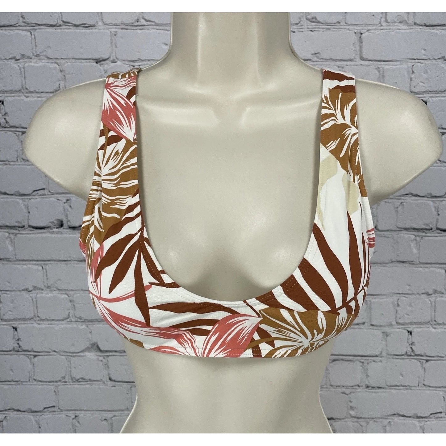Roxy Ivory Tropical Leaf Padded Tie Back Stretch Swim Bikini Top Size XS