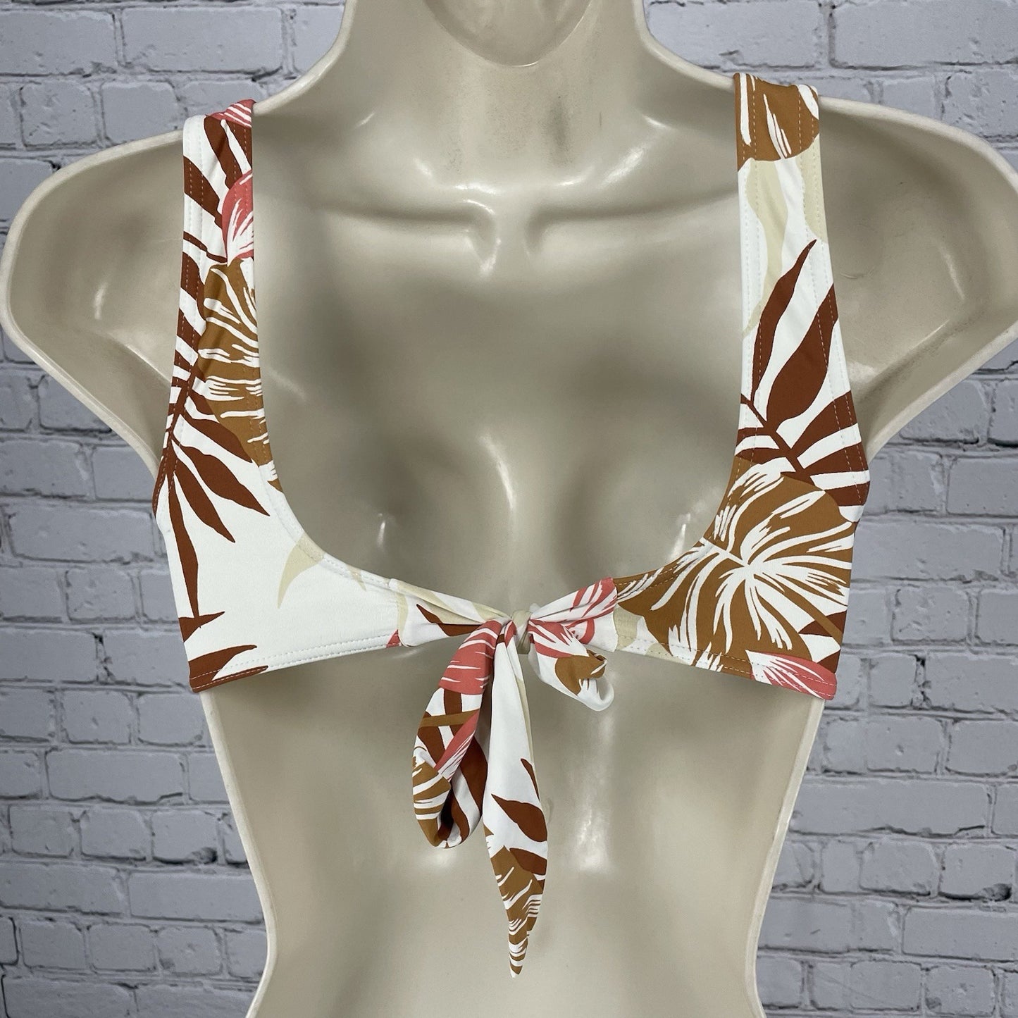 Roxy Ivory Tropical Leaf Padded Tie Back Stretch Swim Bikini Top Size XS