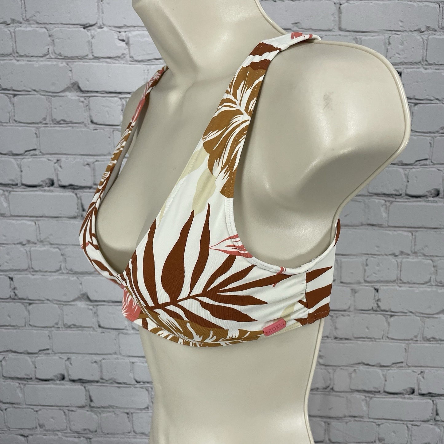 Roxy Ivory Tropical Leaf Padded Tie Back Stretch Swim Bikini Top Size XS