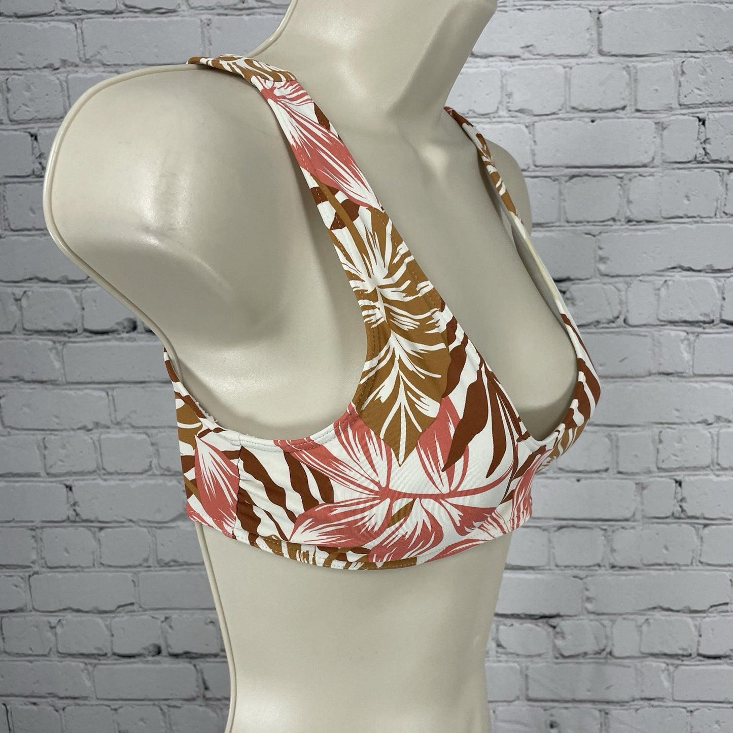 Roxy Ivory Tropical Leaf Padded Tie Back Stretch Swim Bikini Top Size XS