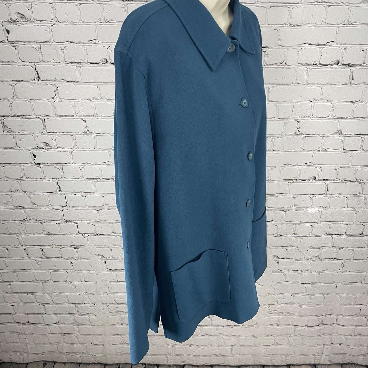 Nordstrom Blue Button Up Collared Lined Side Slits Pockets Jacket Size Medium M