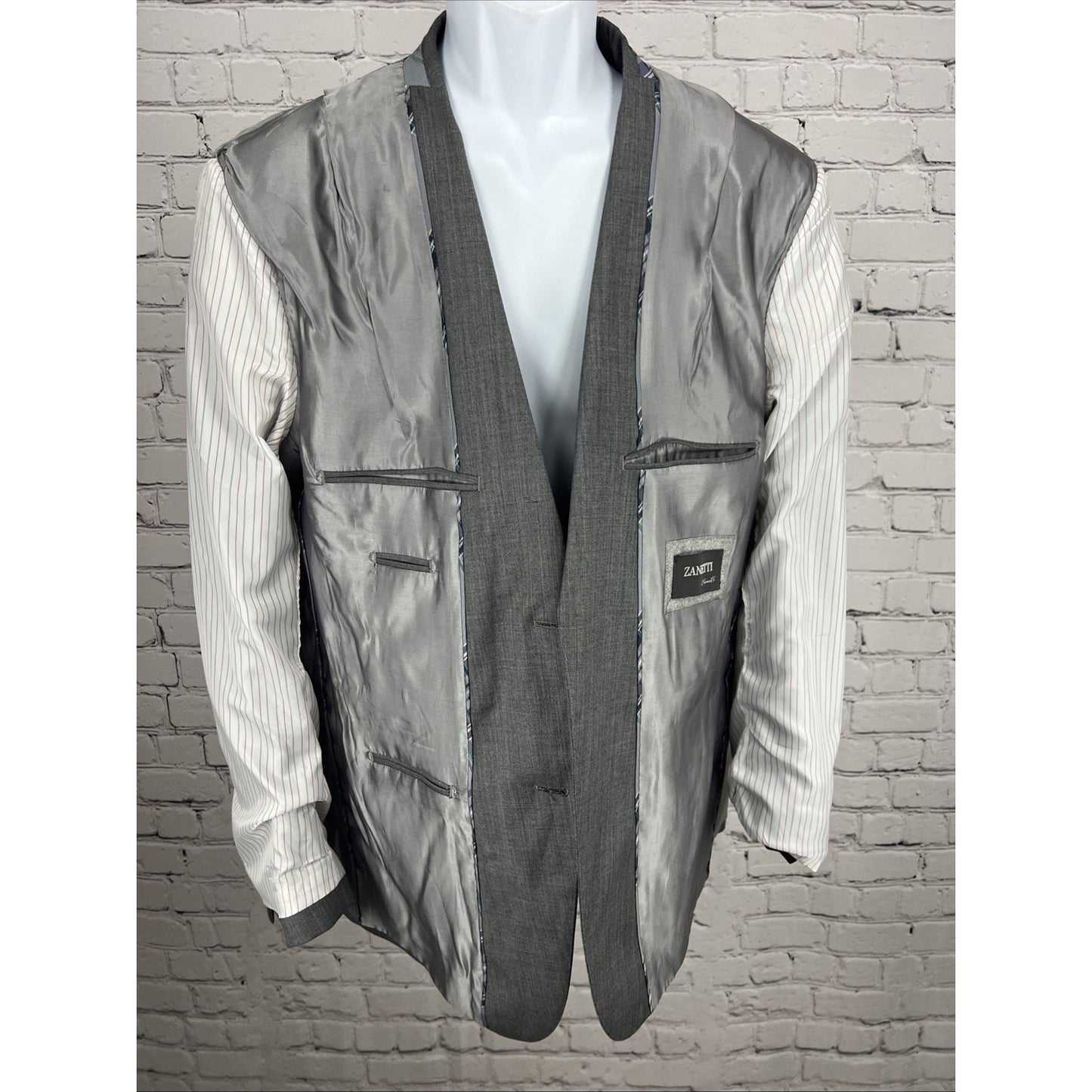 Zanetti Grey Wool Blend Notch 2 Button Double Vented Blazer Sport Coat 42R