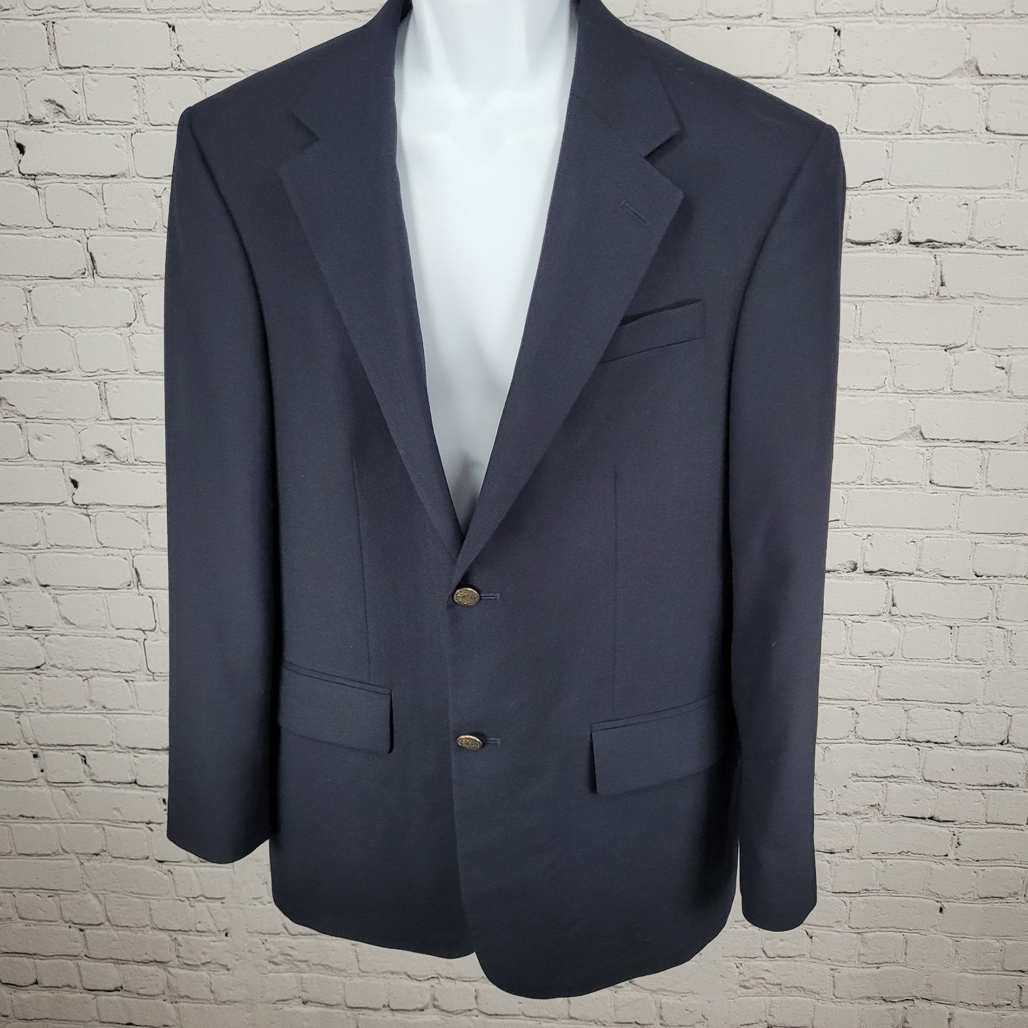 Oscar De La Renta Navy 100% Wool 2 Button Ventless Notch Blazer Sport Coat 40R