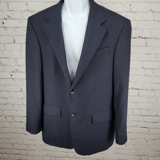 Oscar De La Renta Navy 100% Wool 2 Button Ventless Notch Blazer Sport Coat 40R