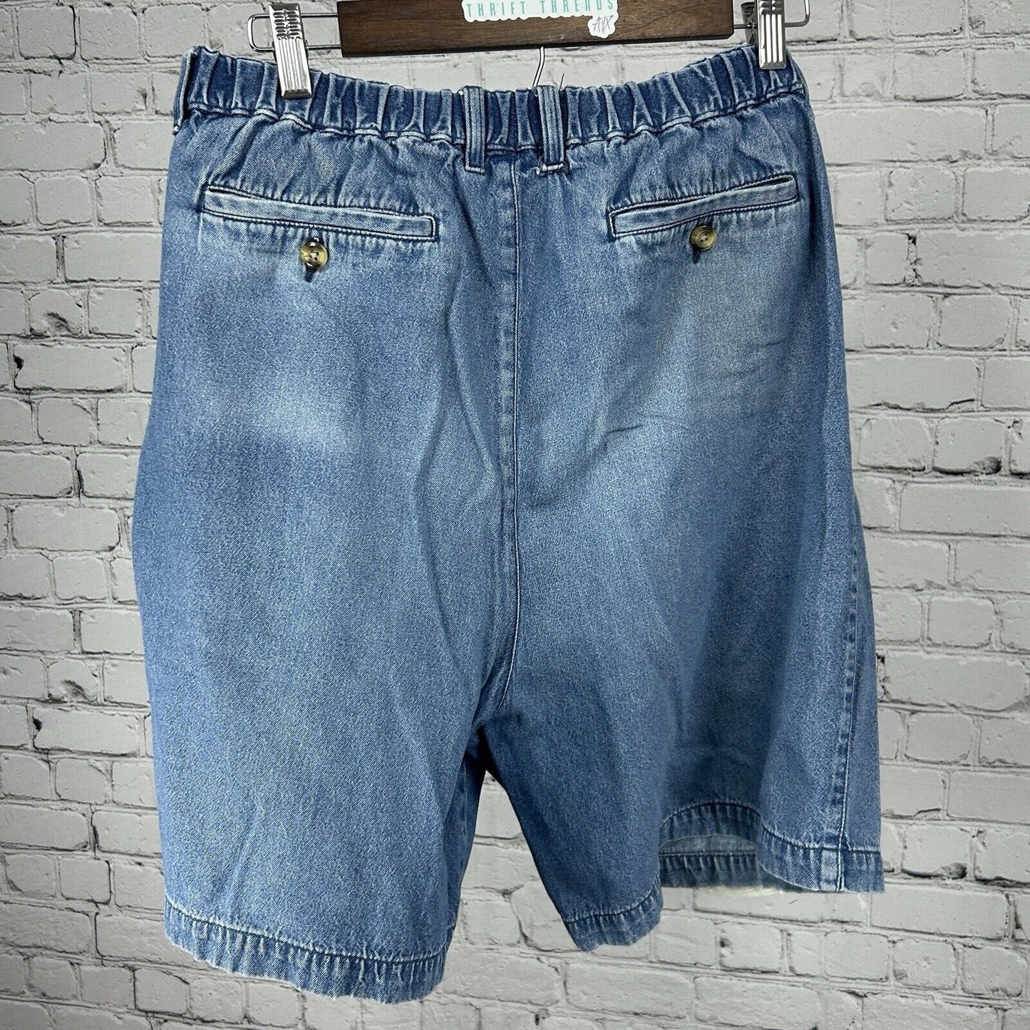 Sun River Light Blue 100% Cotton Elastic Waist Mom Shorts Size 36 (34X7.5)