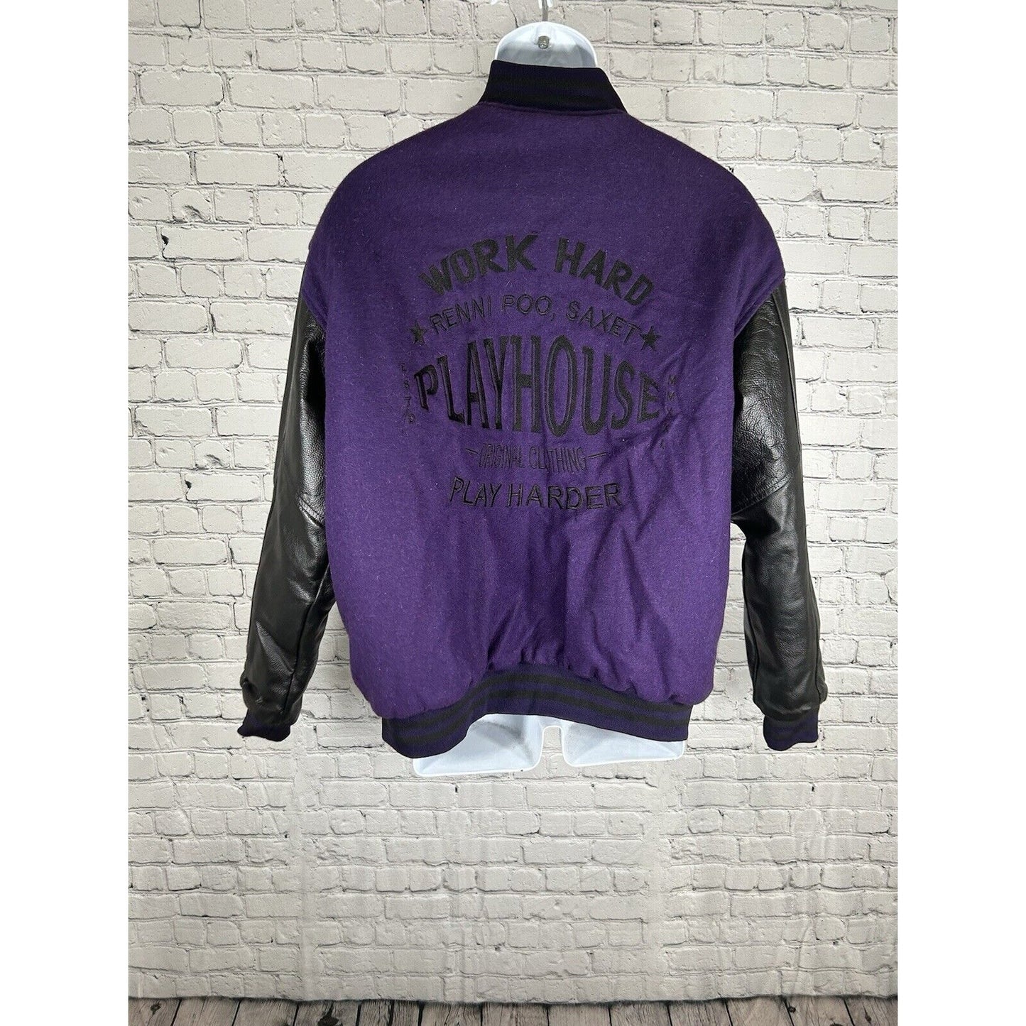 Playhouse Renni Poo Collection Black Purple Varsity Letterman Jacket Unisex L