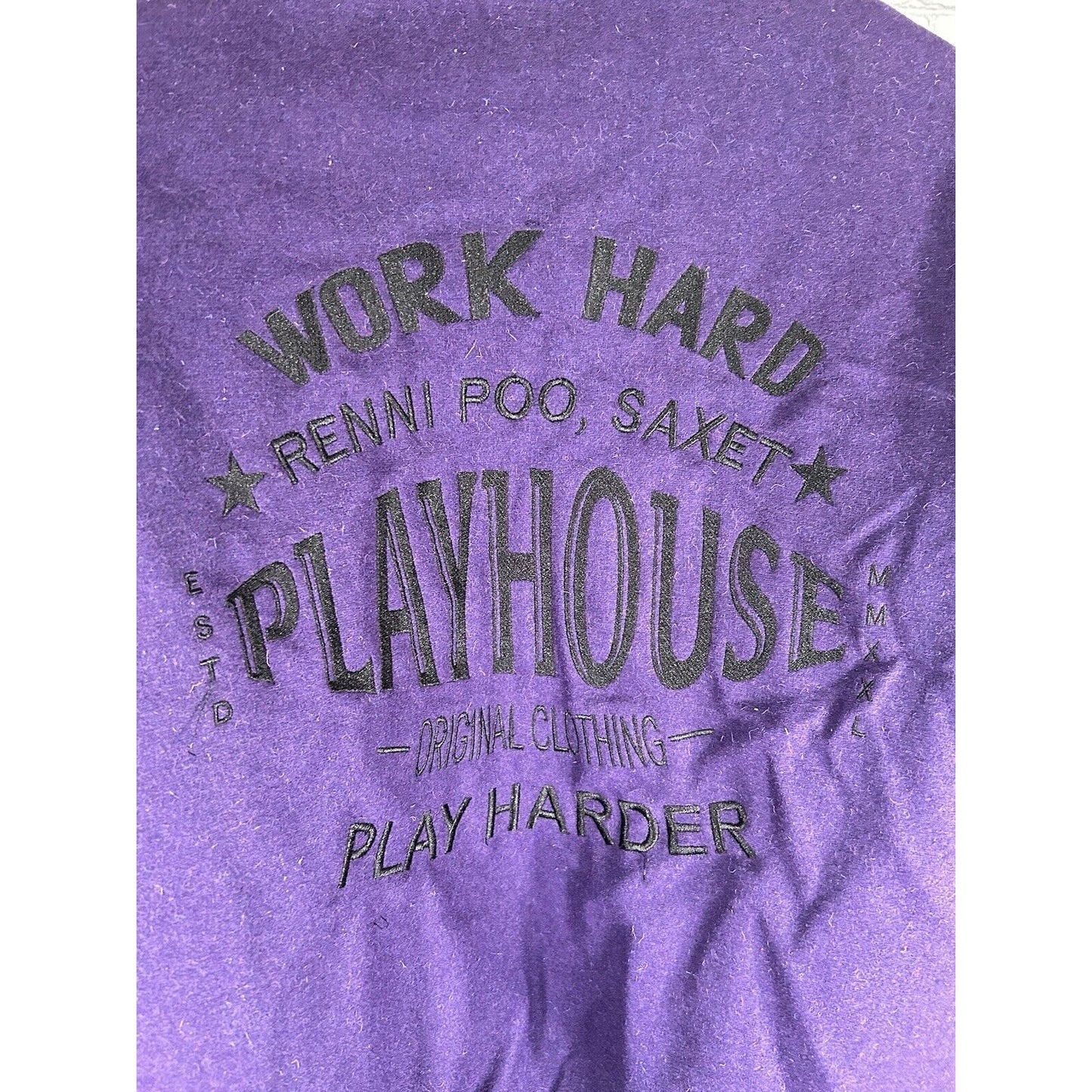 Playhouse Renni Poo Collection Black Purple Varsity Letterman Jacket Unisex L