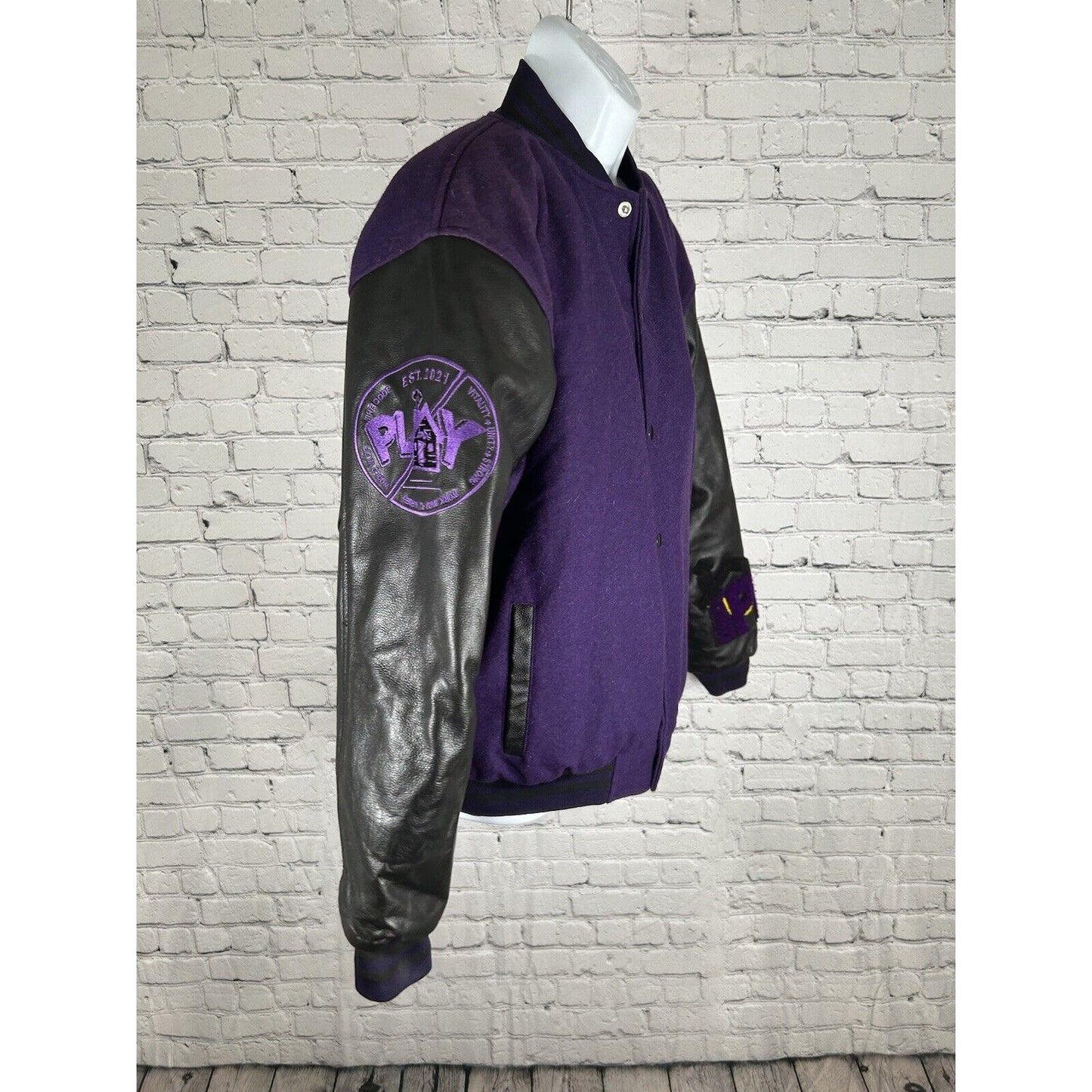 Playhouse Renni Poo Collection Black Purple Varsity Letterman Jacket Unisex L