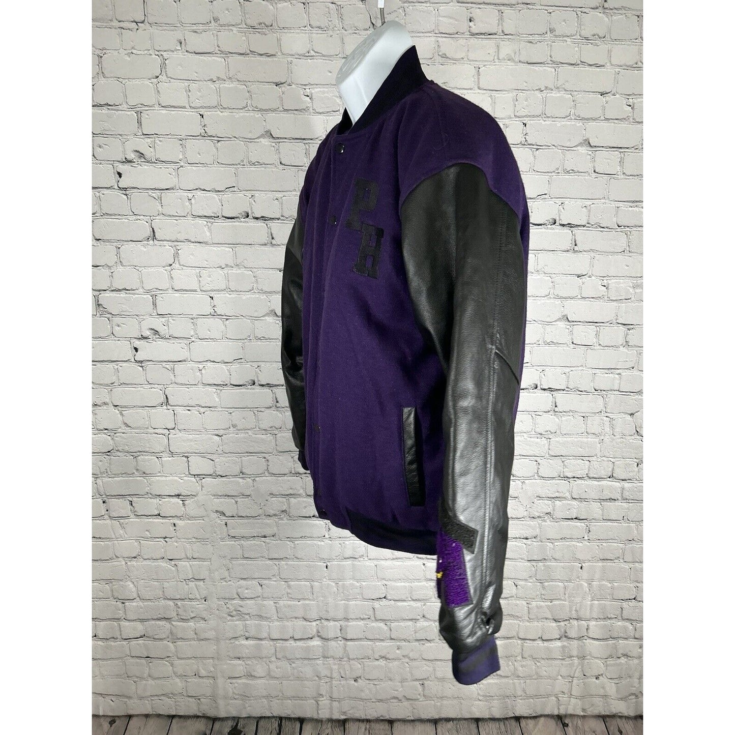 Playhouse Renni Poo Collection Black Purple Varsity Letterman Jacket Unisex L