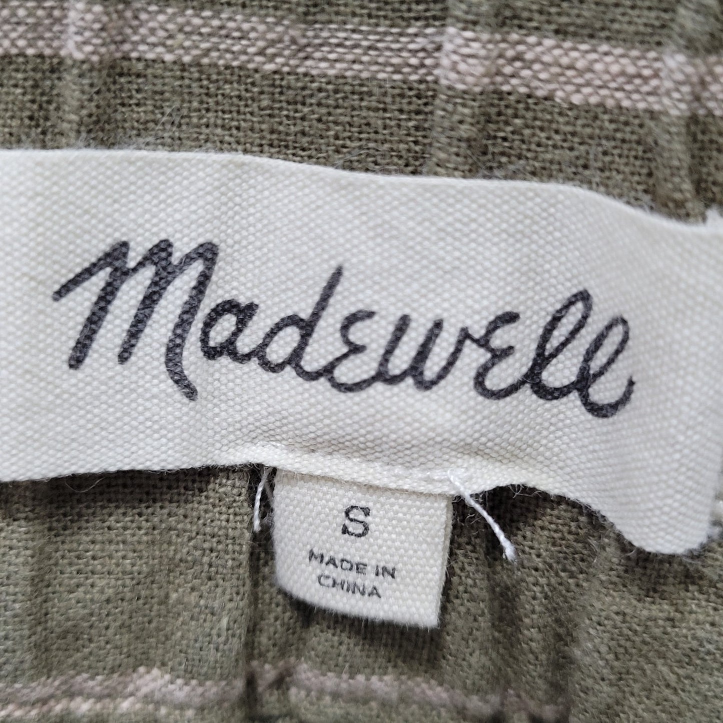 Madewell Green Stripe Linen Cotton Boho Wide Leg Crop Pants Size Small S (28x23)