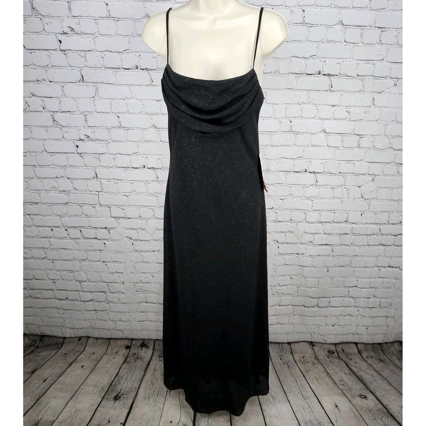 NWD Karina Nites Black Glitter Sheer Overlay Strappy Ruched Long Formal Dress 6