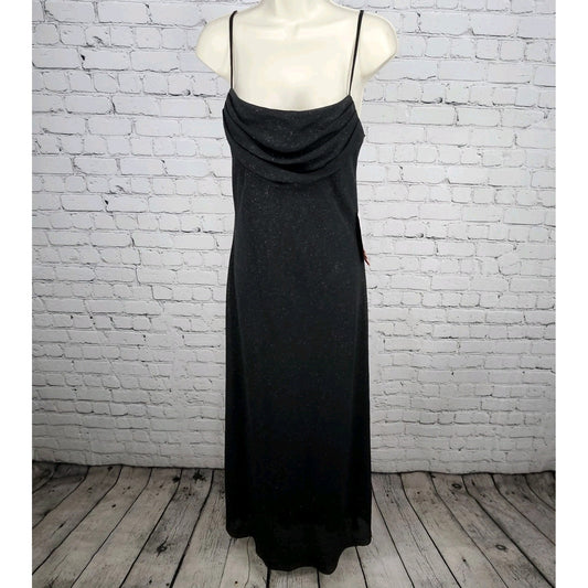 NWD Karina Nites Black Glitter Sheer Overlay Strappy Ruched Long Formal Dress 6
