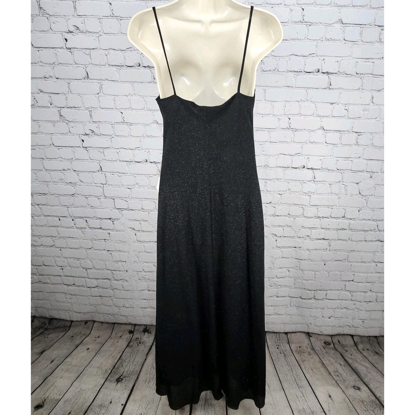 NWD Karina Nites Black Glitter Sheer Overlay Strappy Ruched Long Formal Dress 6