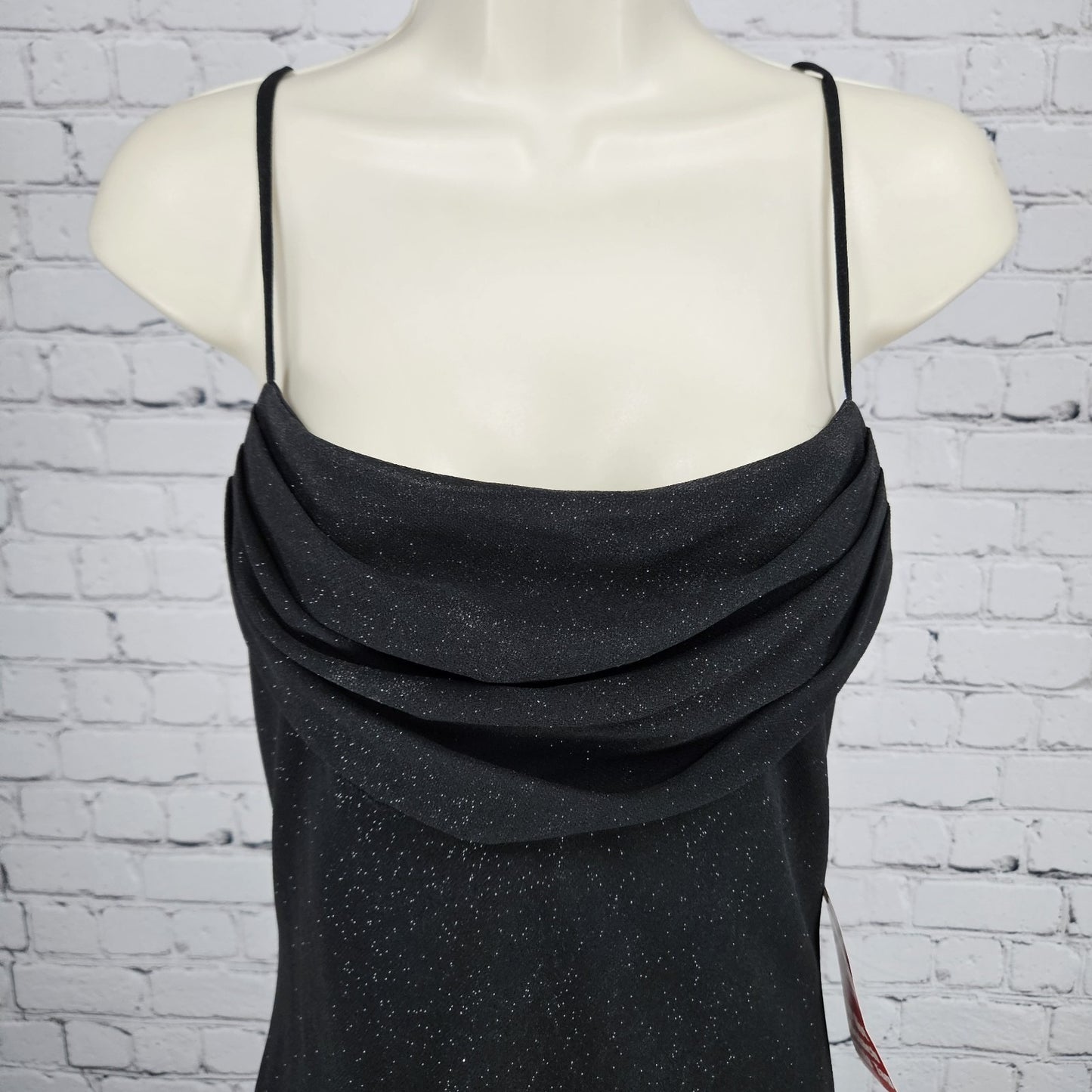 NWD Karina Nites Black Glitter Sheer Overlay Strappy Ruched Long Formal Dress 6