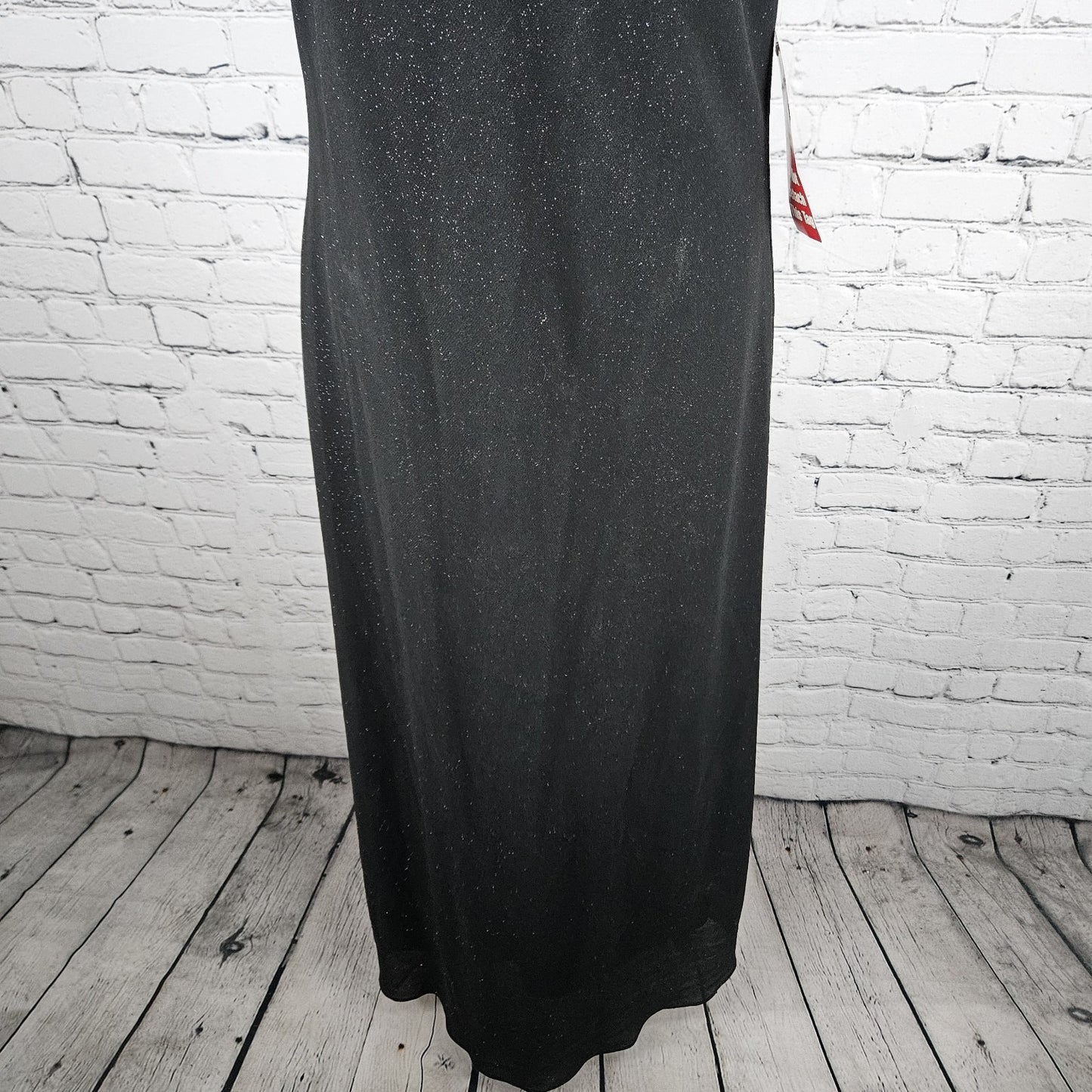 NWD Karina Nites Black Glitter Sheer Overlay Strappy Ruched Long Formal Dress 6