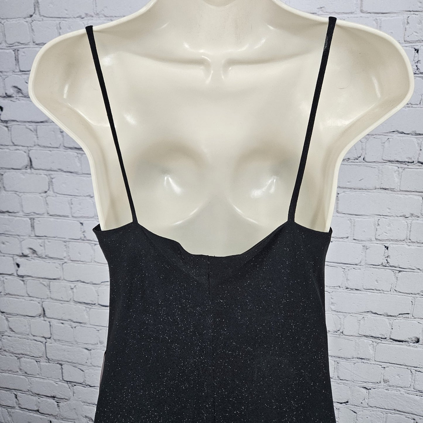 NWD Karina Nites Black Glitter Sheer Overlay Strappy Ruched Long Formal Dress 6