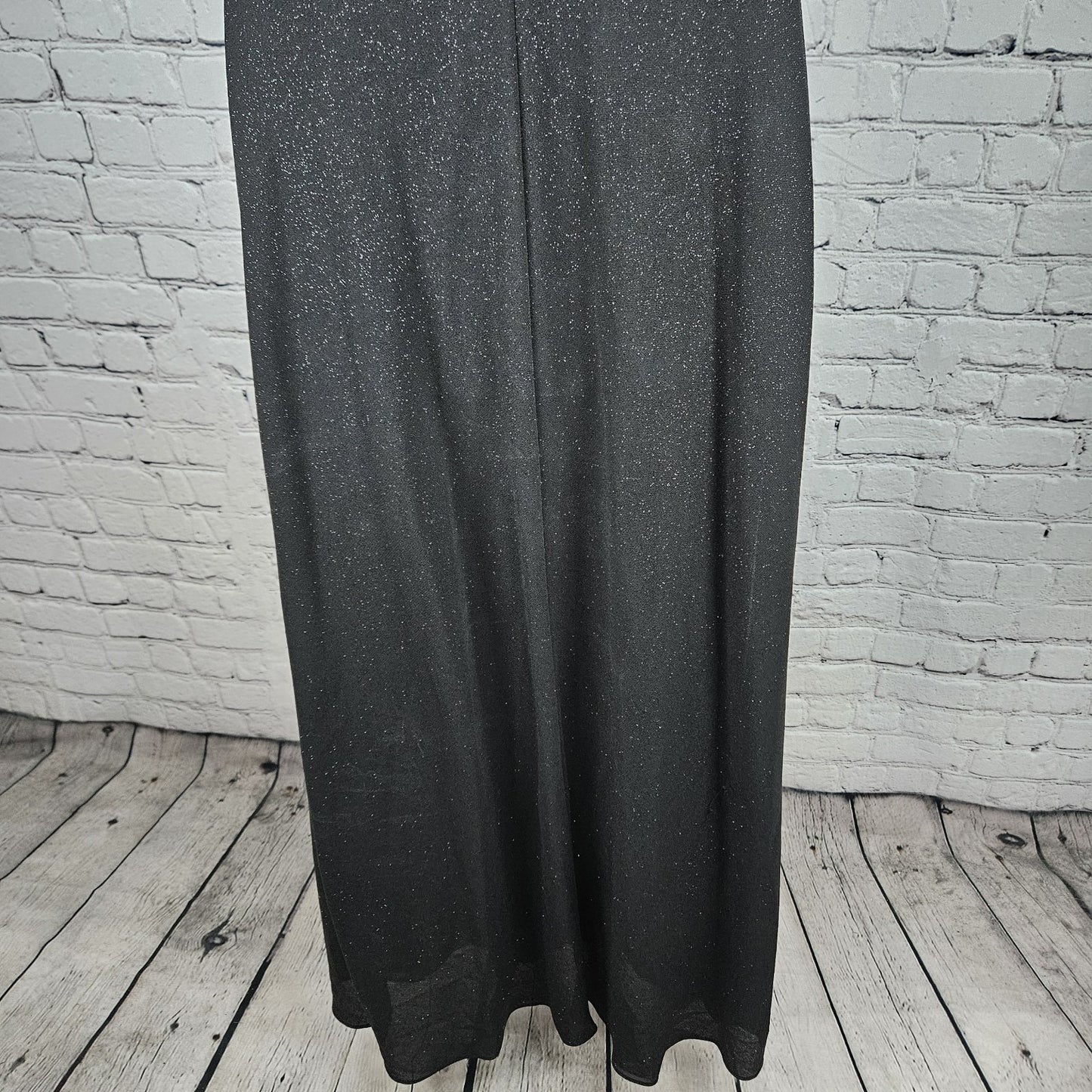 NWD Karina Nites Black Glitter Sheer Overlay Strappy Ruched Long Formal Dress 6