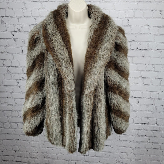 VTG Outerlayers Brown Faux Fur Shawl Collar Pockets Lined Coat USA Large L