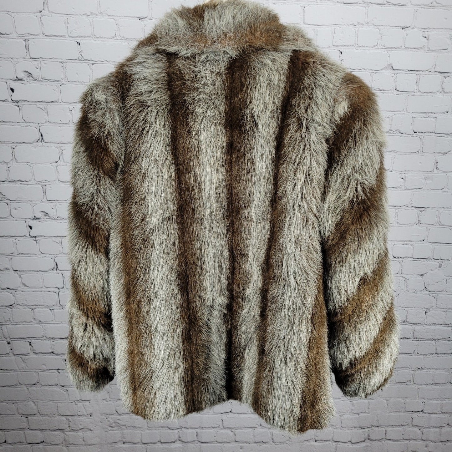 VTG Outerlayers Brown Faux Fur Shawl Collar Pockets Lined Coat USA Large L