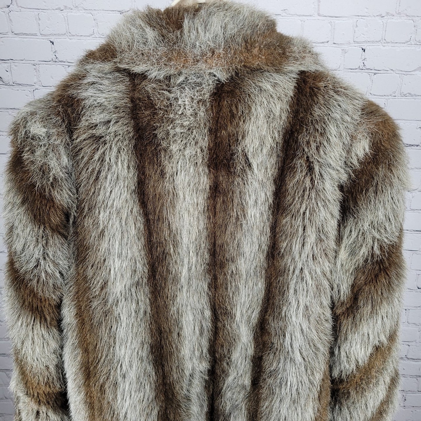 VTG Outerlayers Brown Faux Fur Shawl Collar Pockets Lined Coat USA Large L