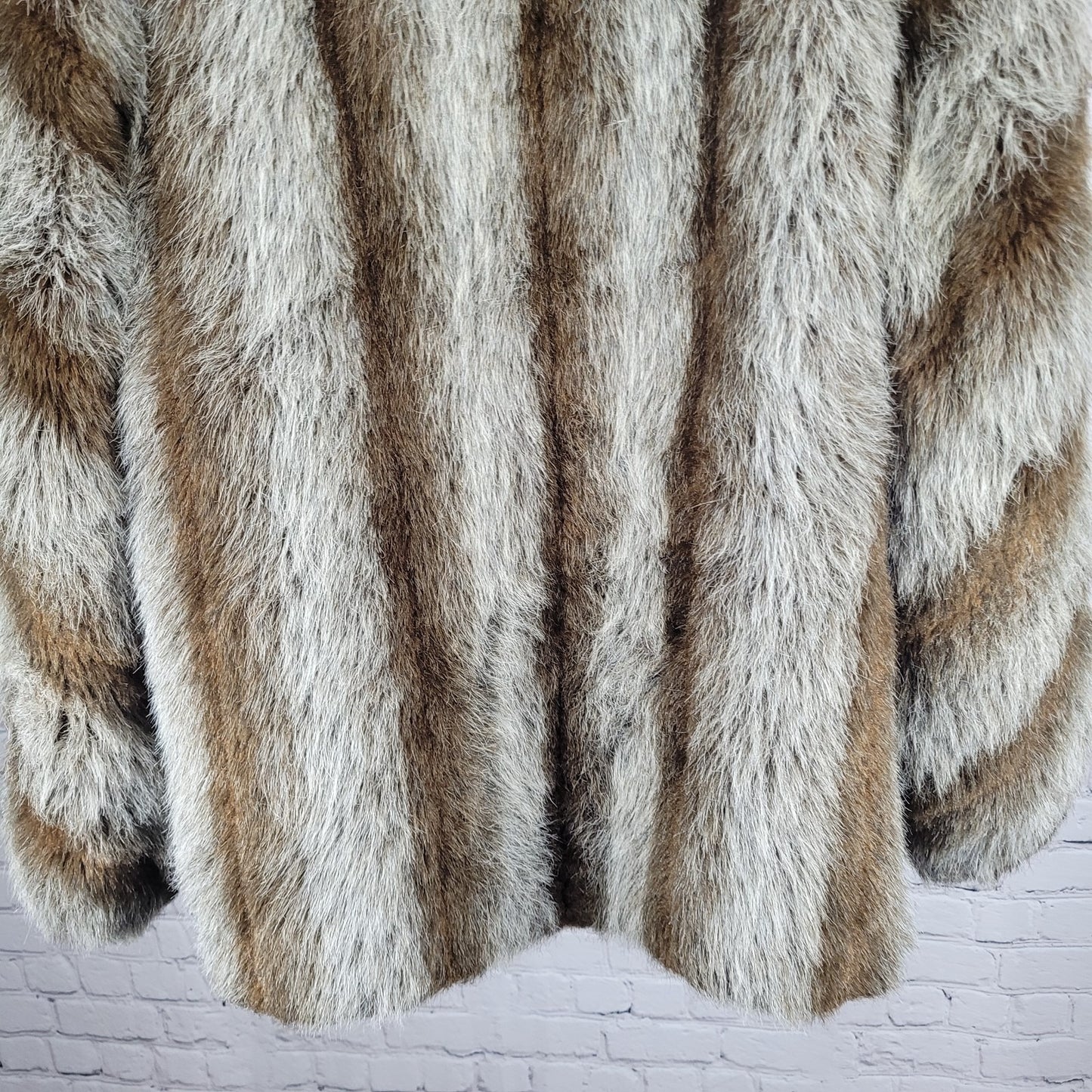 VTG Outerlayers Brown Faux Fur Shawl Collar Pockets Lined Coat USA Large L