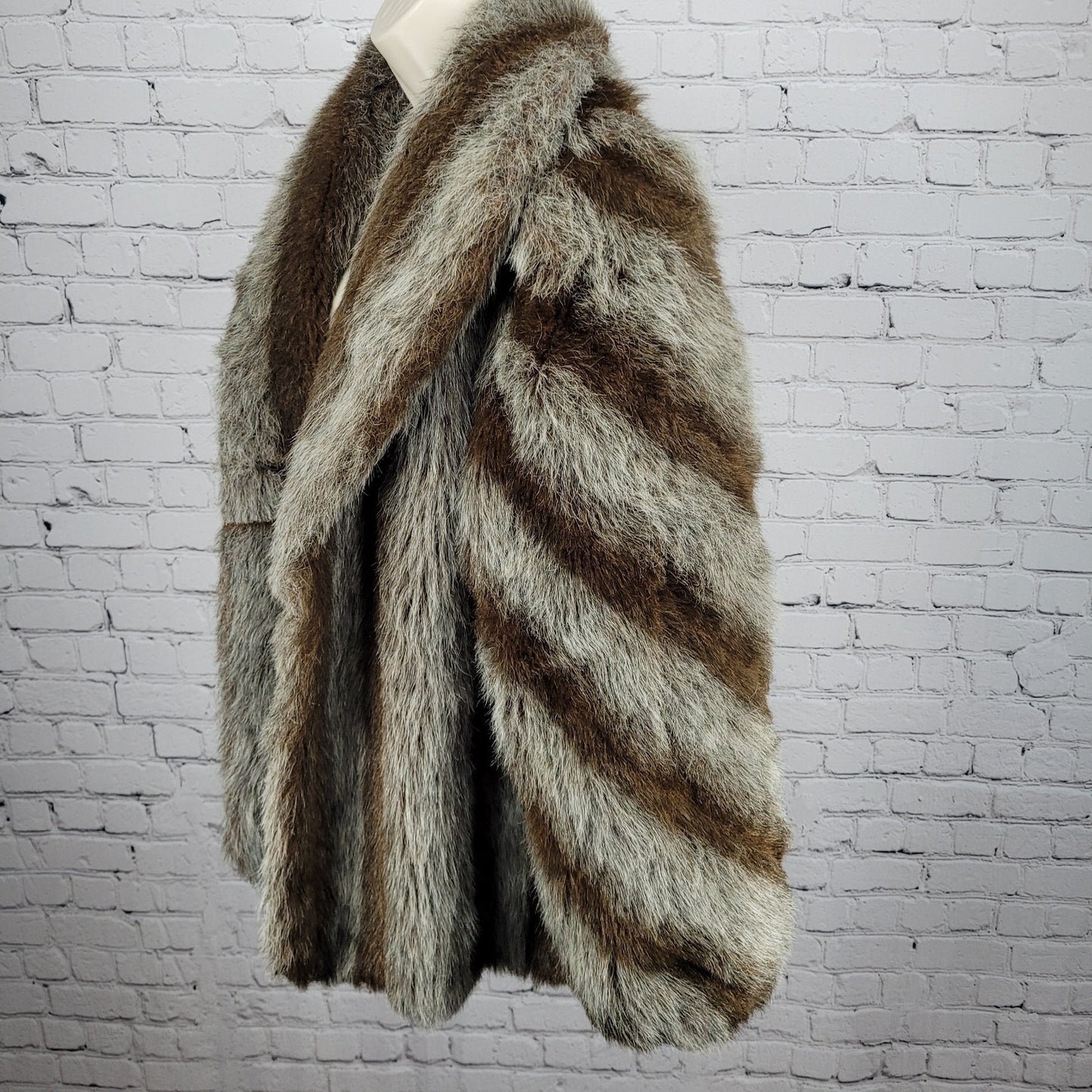 VTG Outerlayers Brown Faux Fur Shawl Collar Pockets Lined Coat USA Large L