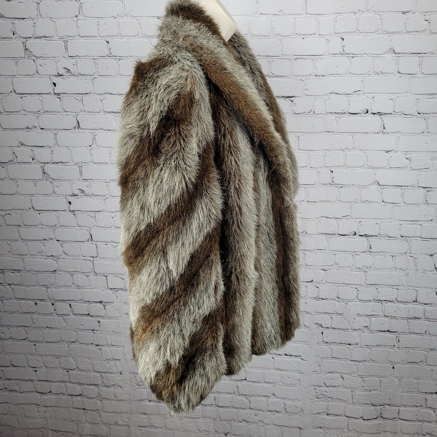 VTG Outerlayers Brown Faux Fur Shawl Collar Pockets Lined Coat USA Large L