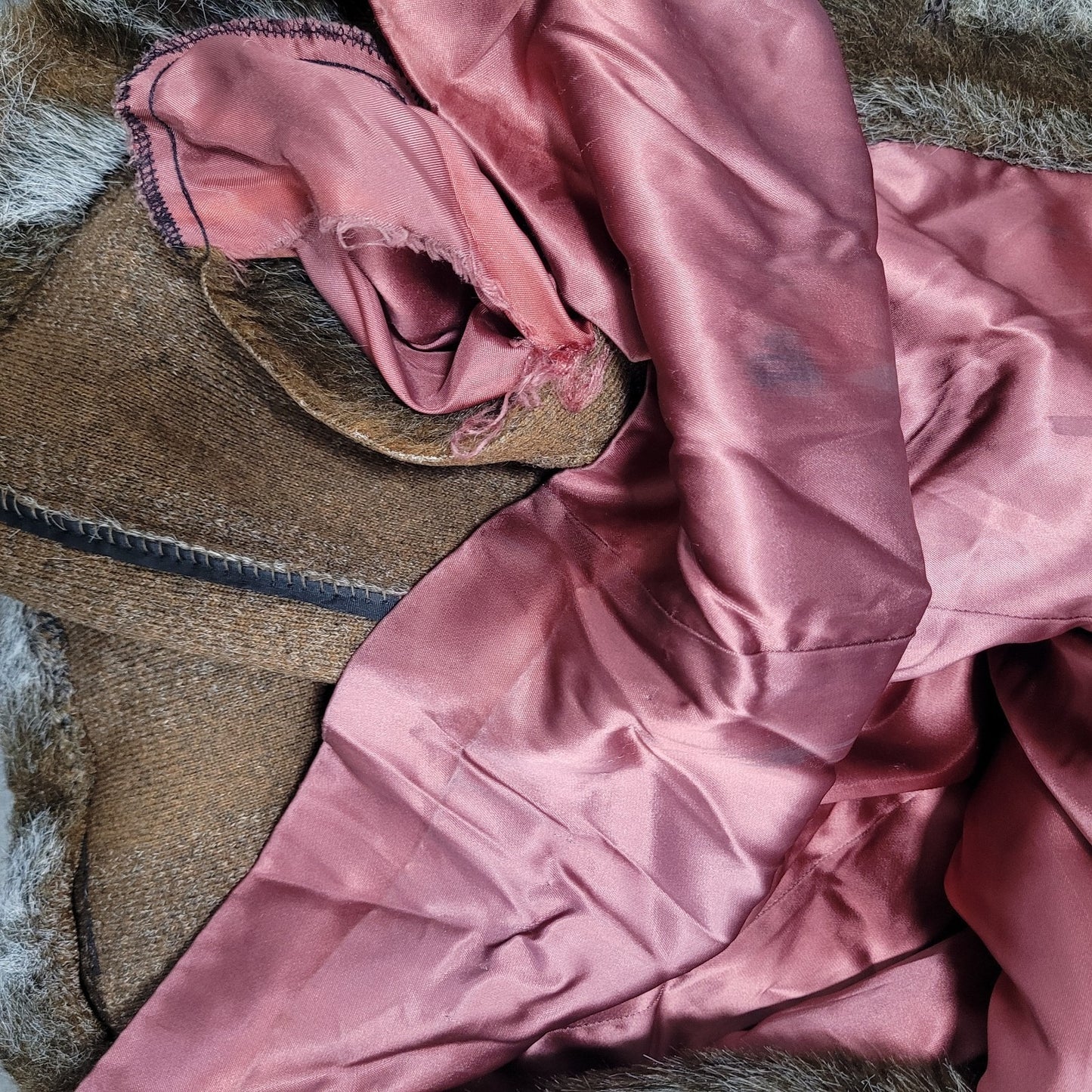 VTG Outerlayers Brown Faux Fur Shawl Collar Pockets Lined Coat USA Large L