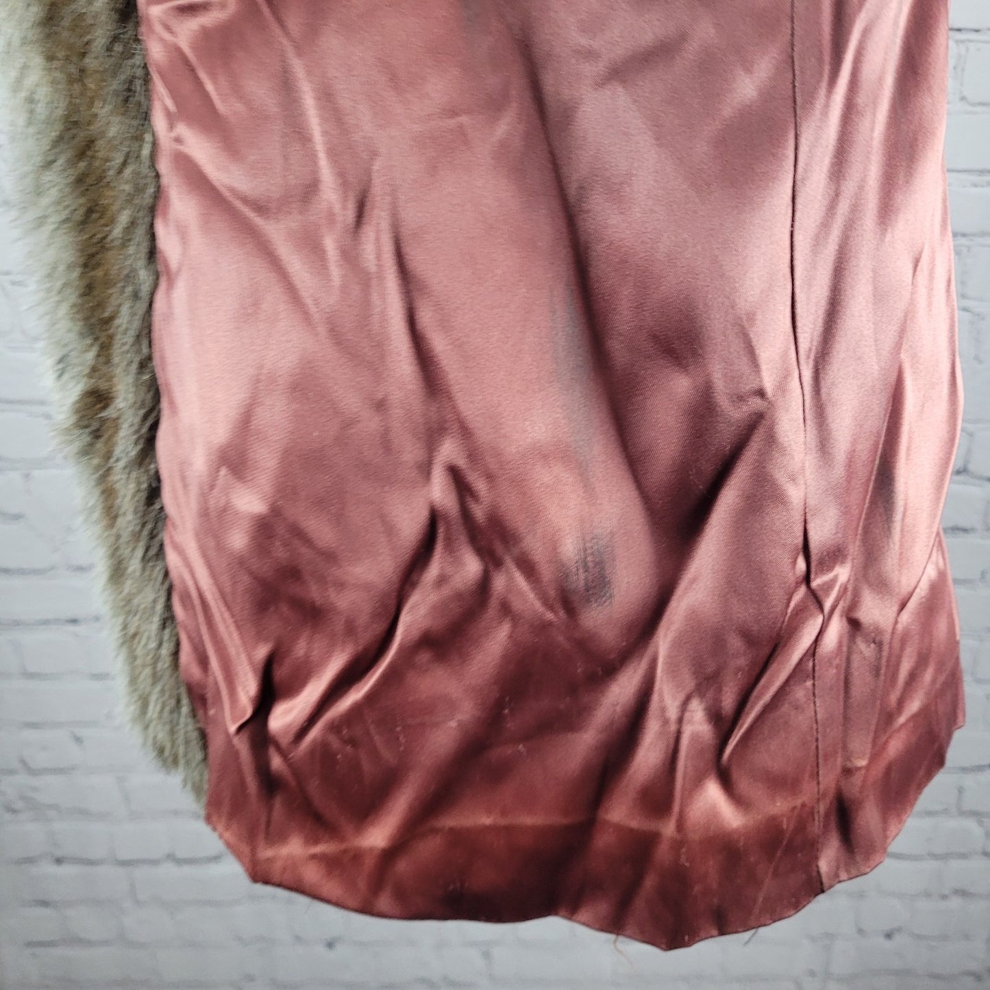 VTG Outerlayers Brown Faux Fur Shawl Collar Pockets Lined Coat USA Large L