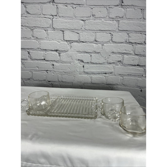 VTG Hazel-Atlas Orchard Crystal Party Set Snack Sip Smoke Cup Tray Set Of 4