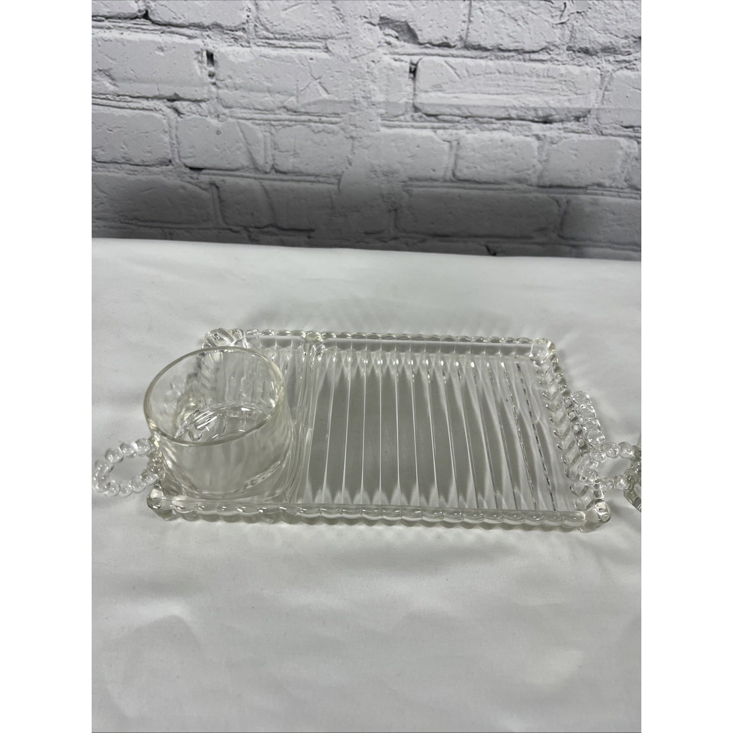 VTG Hazel-Atlas Orchard Crystal Party Set Snack Sip Smoke Cup Tray Set Of 4