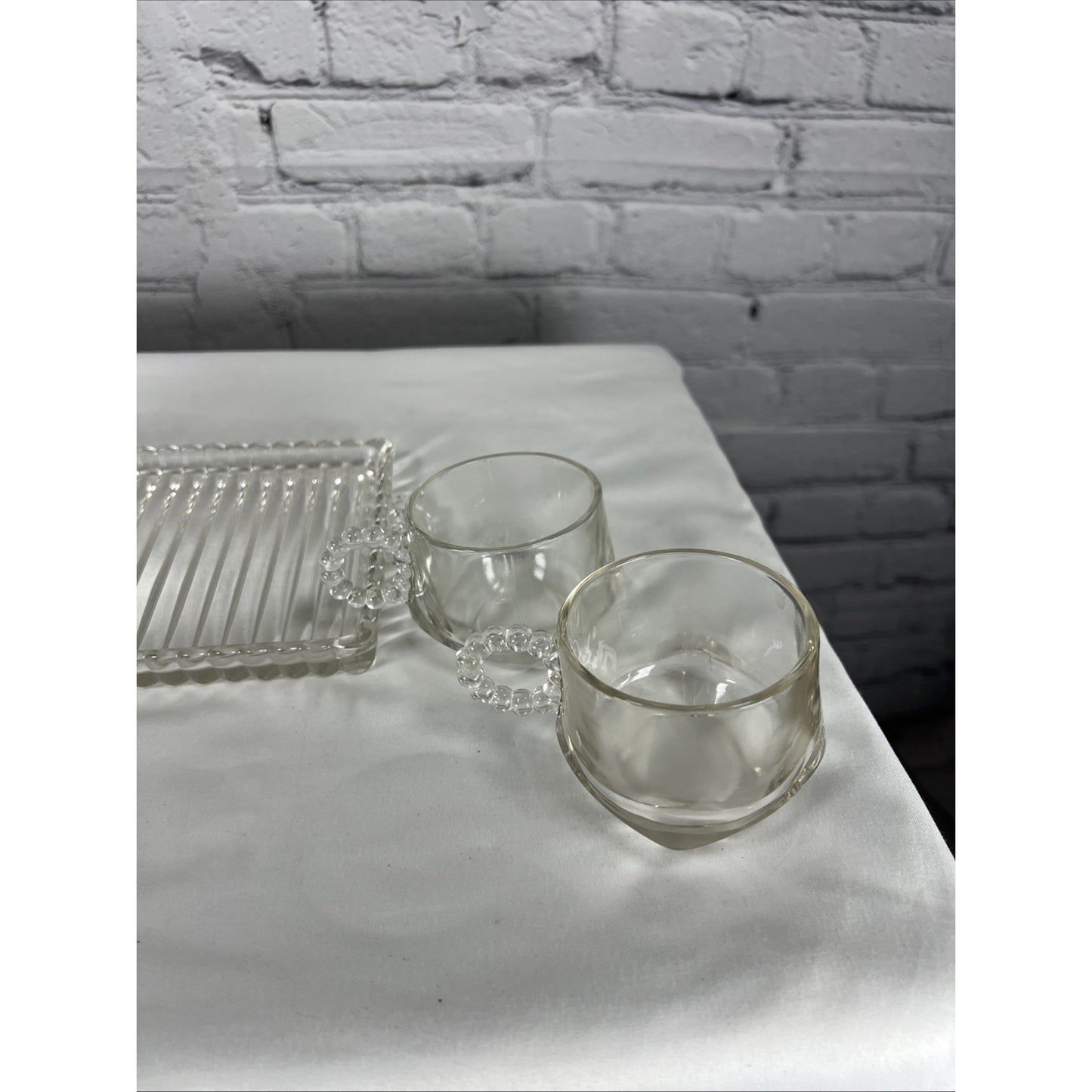 VTG Hazel-Atlas Orchard Crystal Party Set Snack Sip Smoke Cup Tray Set Of 4