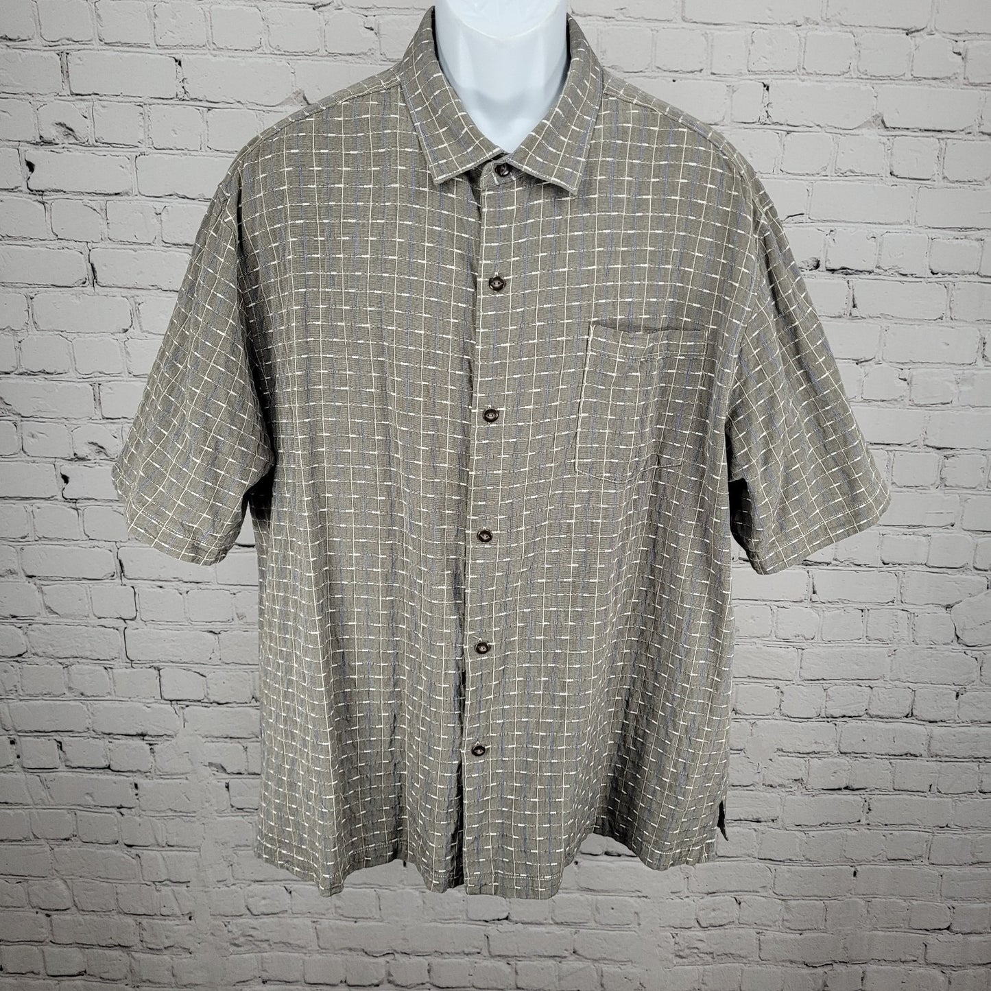 Tommy Bahama Grey Silk Cotton Original Fit Button Up Short Sleeve Shirt XXL