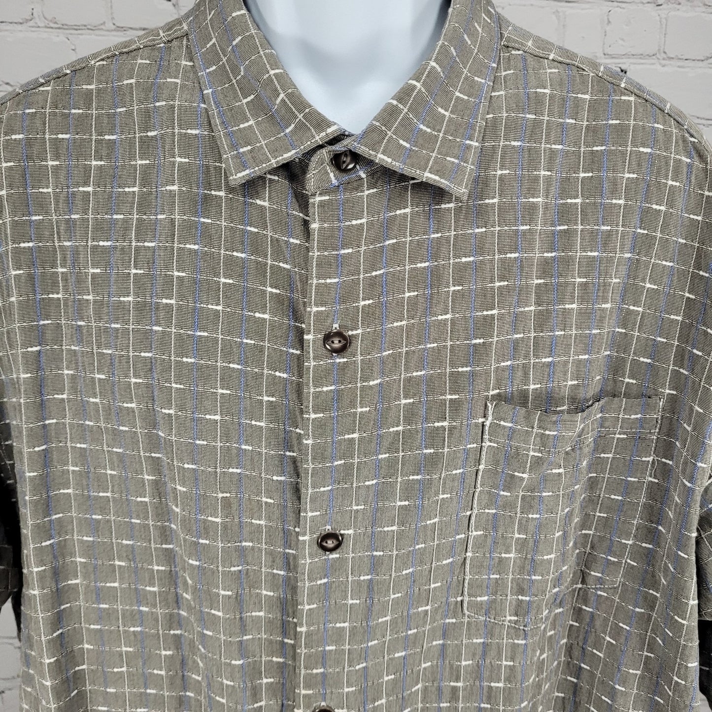Tommy Bahama Grey Silk Cotton Original Fit Button Up Short Sleeve Shirt XXL