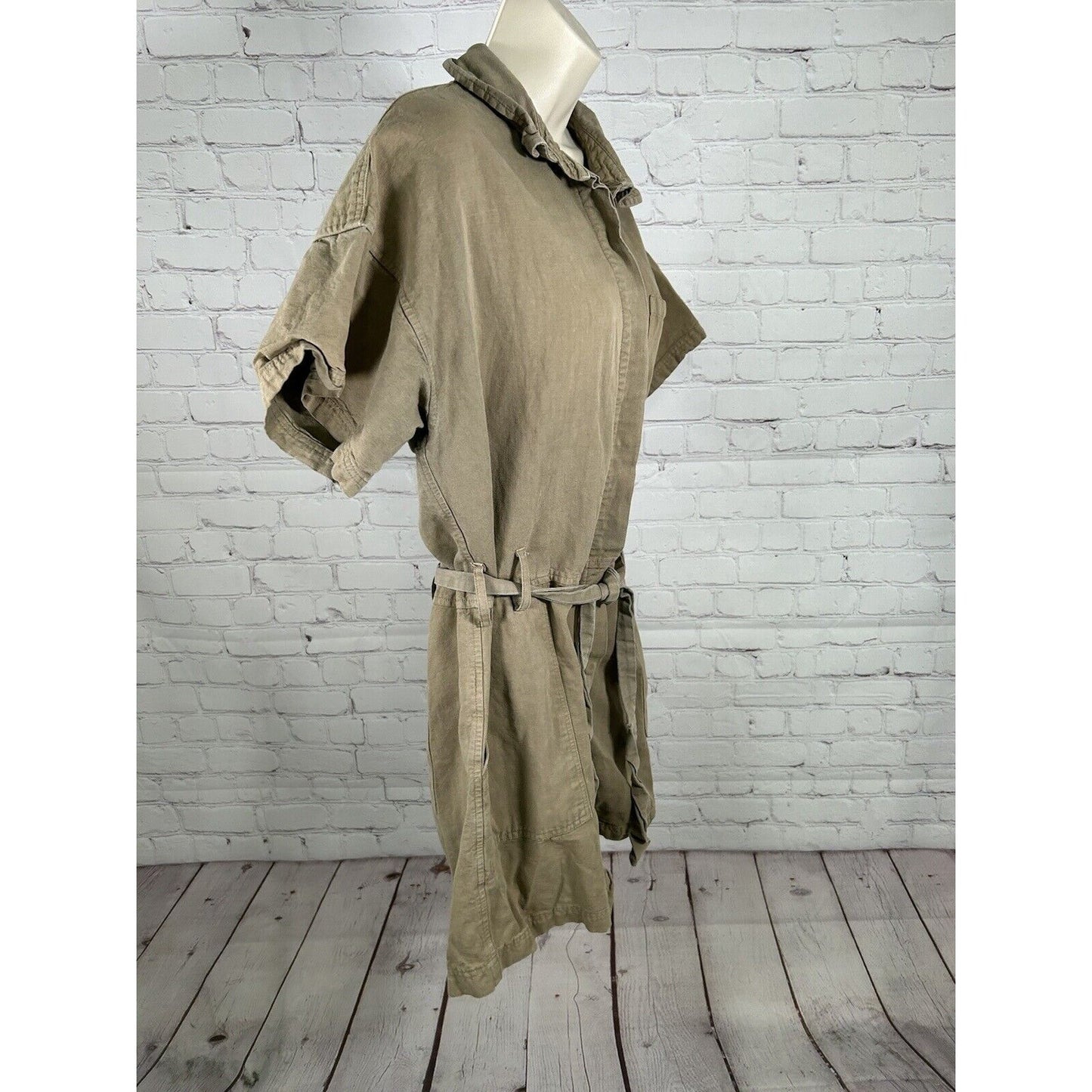 Esby Brown Tori Jumper Utility Belted Romper Cotton Linen Blend Women’s M