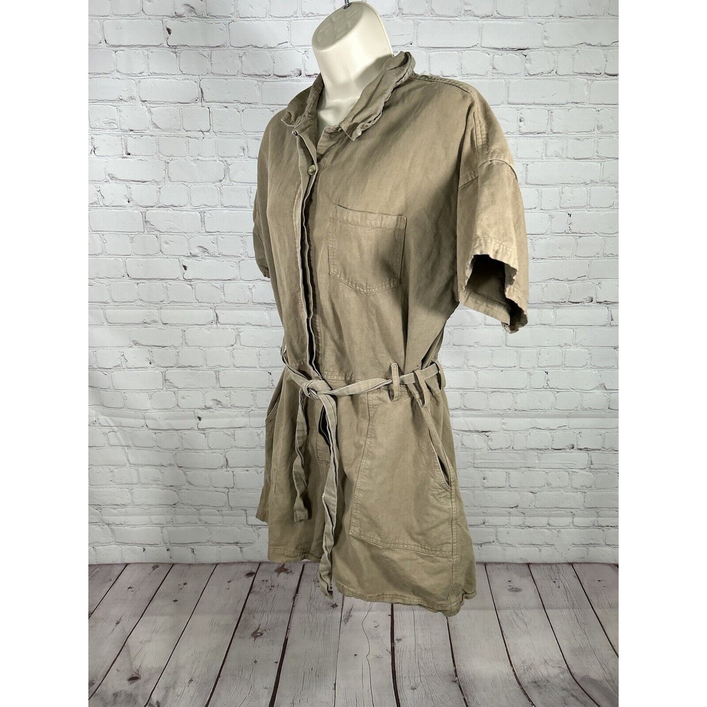 Esby Brown Tori Jumper Utility Belted Romper Cotton Linen Blend Women’s M