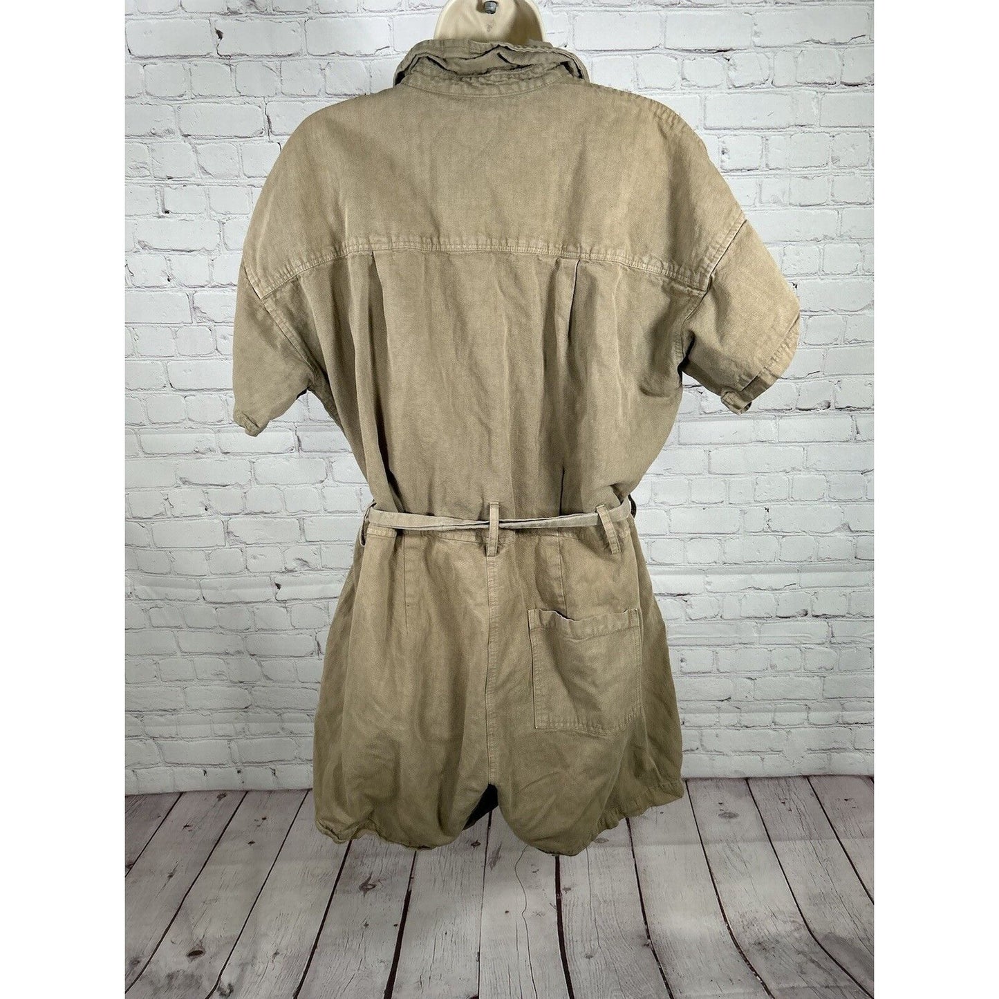 Esby Brown Tori Jumper Utility Belted Romper Cotton Linen Blend Women’s M