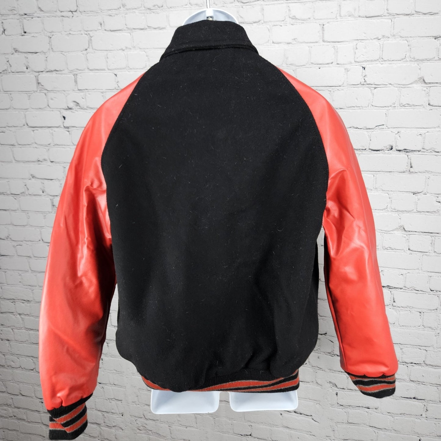 CenTex Black Red Wool Blend Retro Varsity Letterman School Snap Jacket Medium M