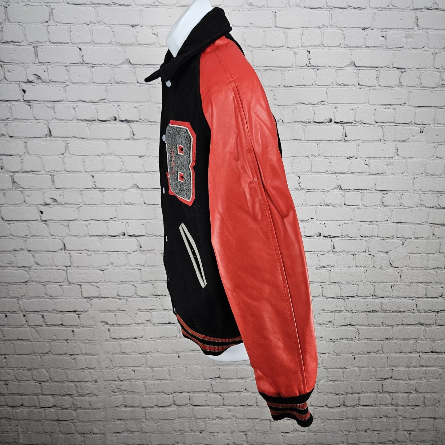 CenTex Black Red Wool Blend Retro Varsity Letterman School Snap Jacket Medium M