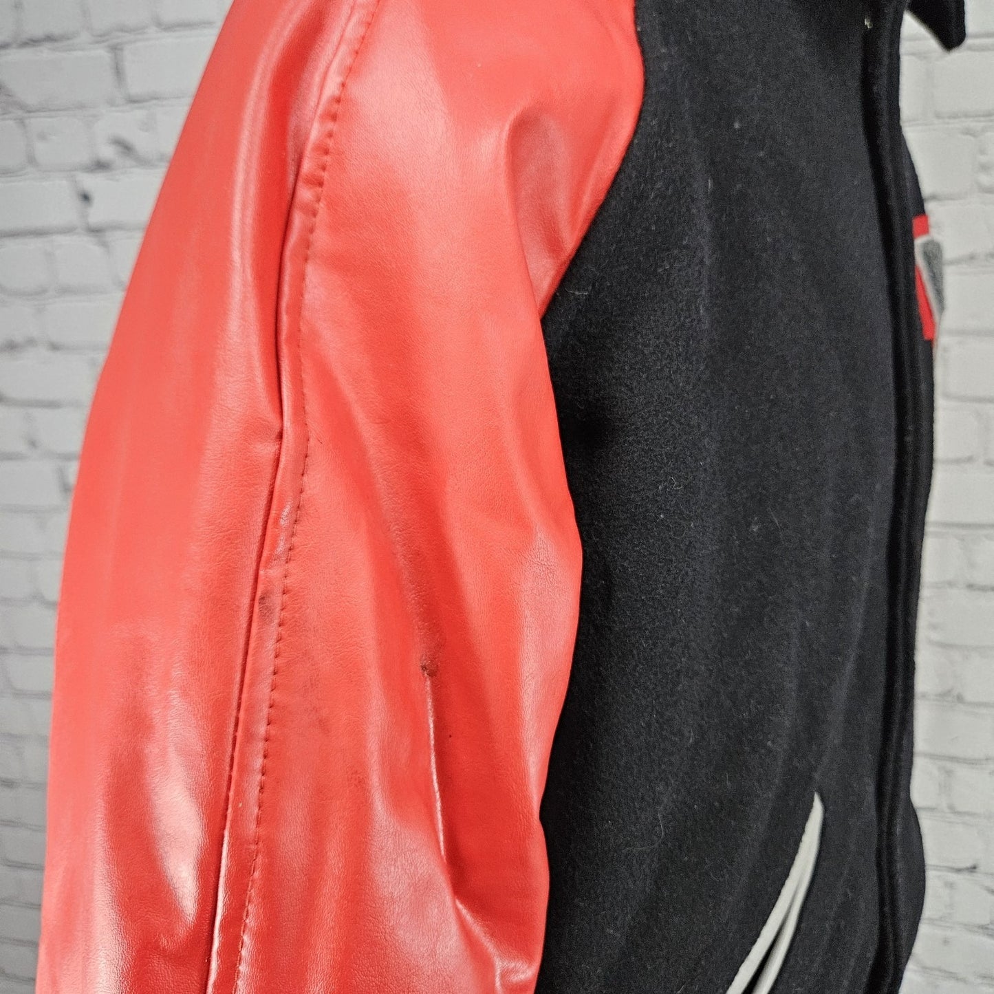 CenTex Black Red Wool Blend Retro Varsity Letterman School Snap Jacket Medium M