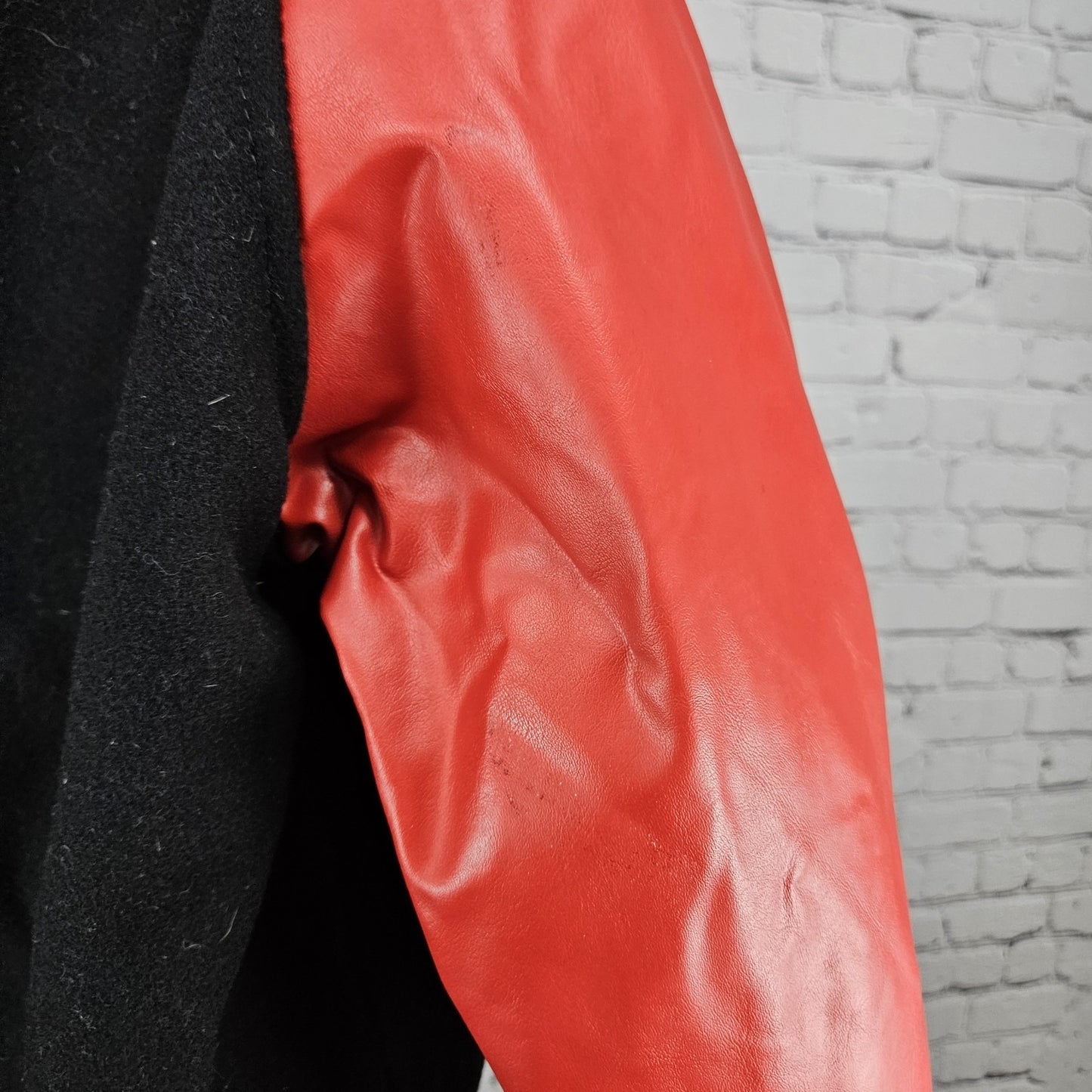 CenTex Black Red Wool Blend Retro Varsity Letterman School Snap Jacket Medium M