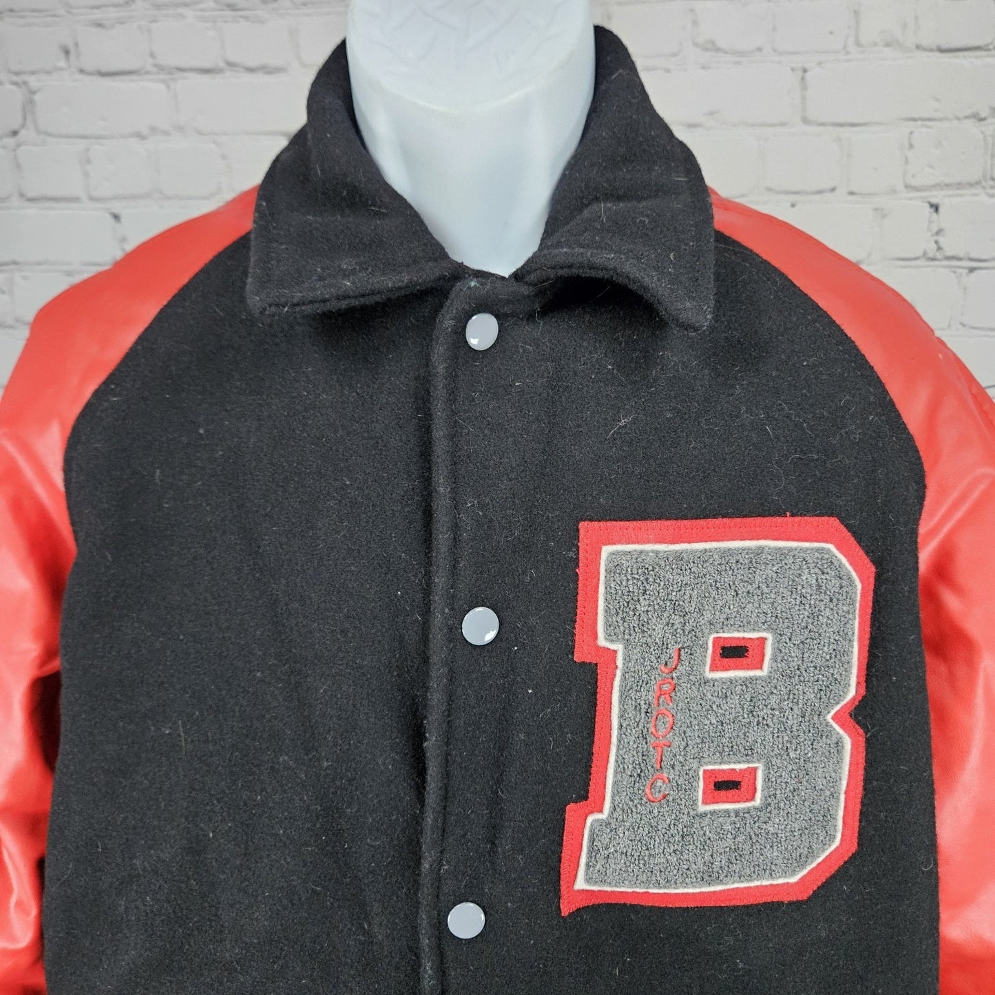 CenTex Black Red Wool Blend Retro Varsity Letterman School Snap Jacket Medium M