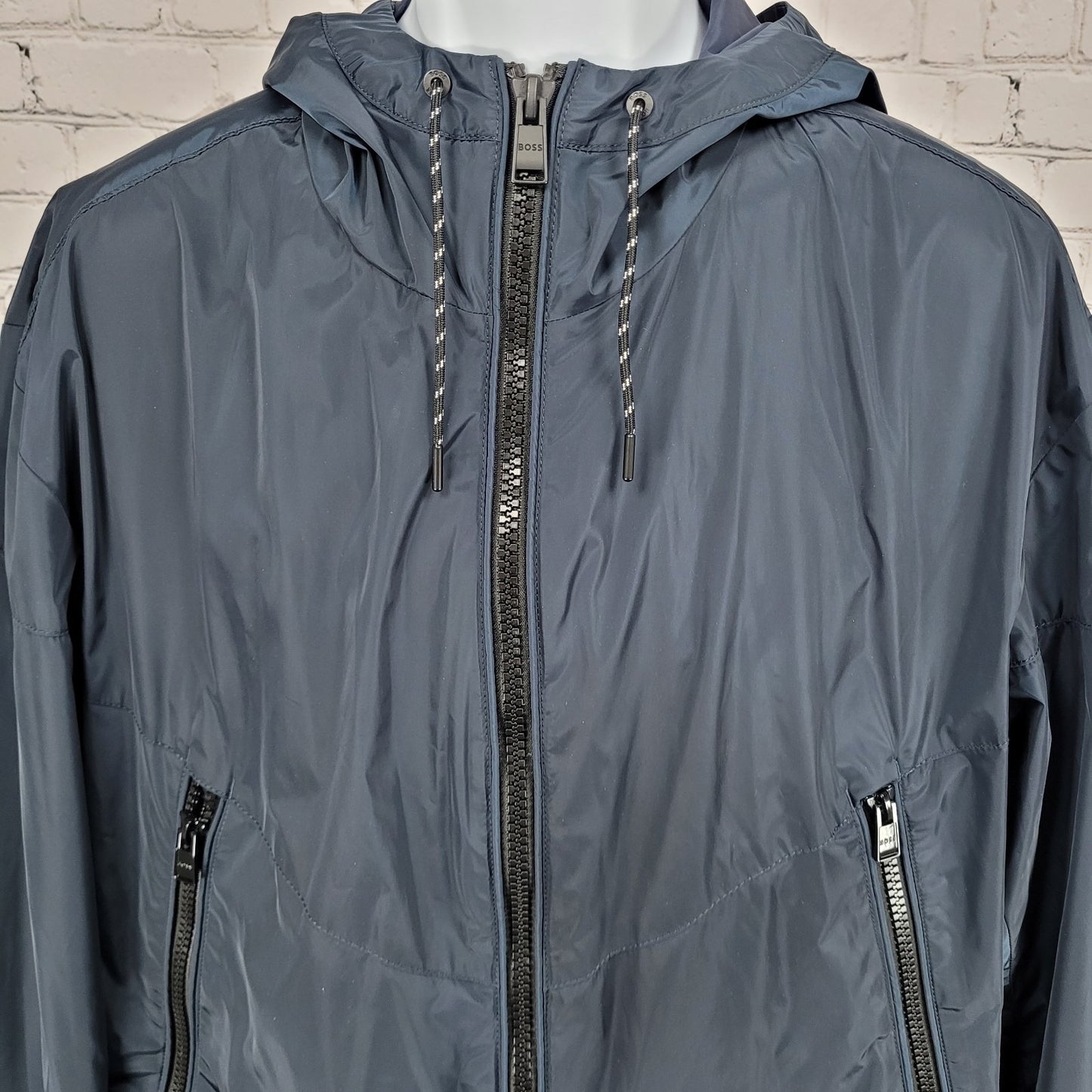 Boss Navy Hooded Lightweight Full Zip Inner Pocket Windbreaker Jacket 44R