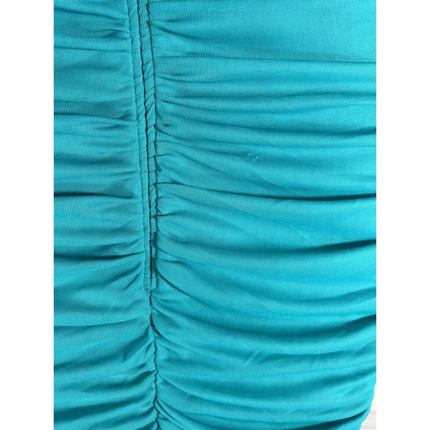 Fiesta Teal Sleeveless Ruched Bodycon Mermaid Dress Ruffles Rhinestone Women’s S